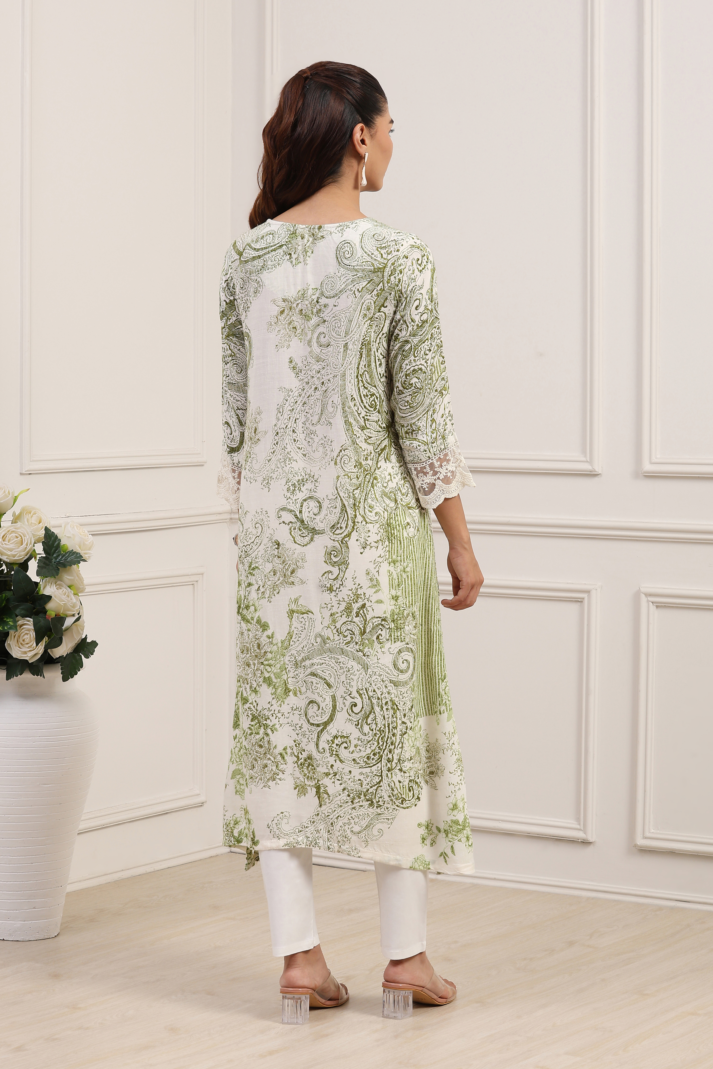 Green Viscose Rayon Printed Straight Kurta image number 3