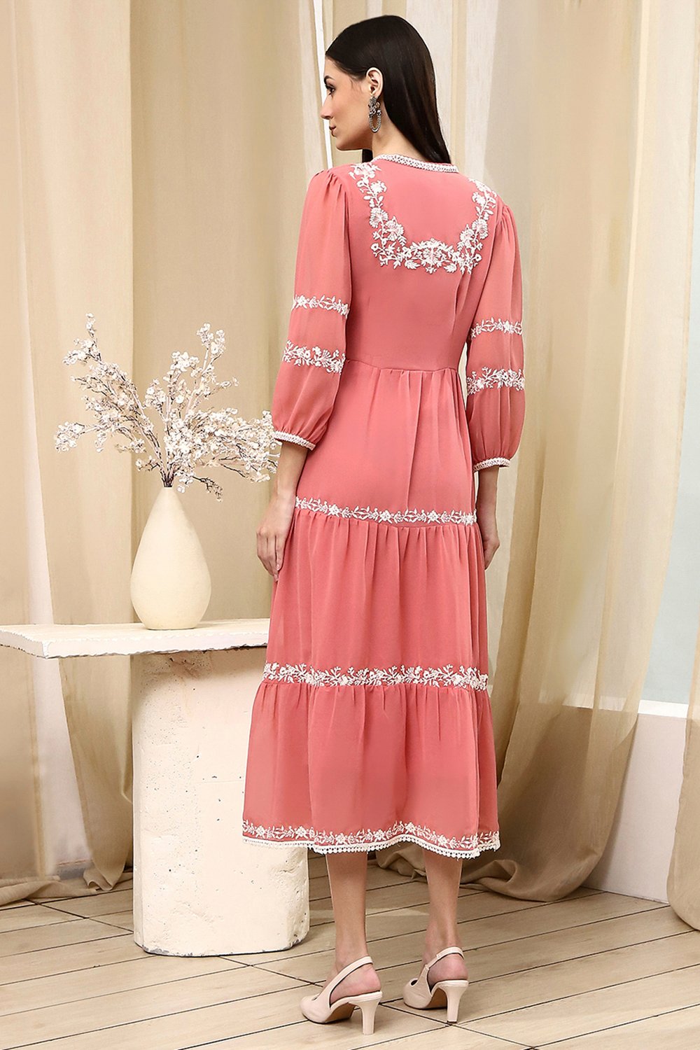Light Pink Polyester Tiered Dress image number 3