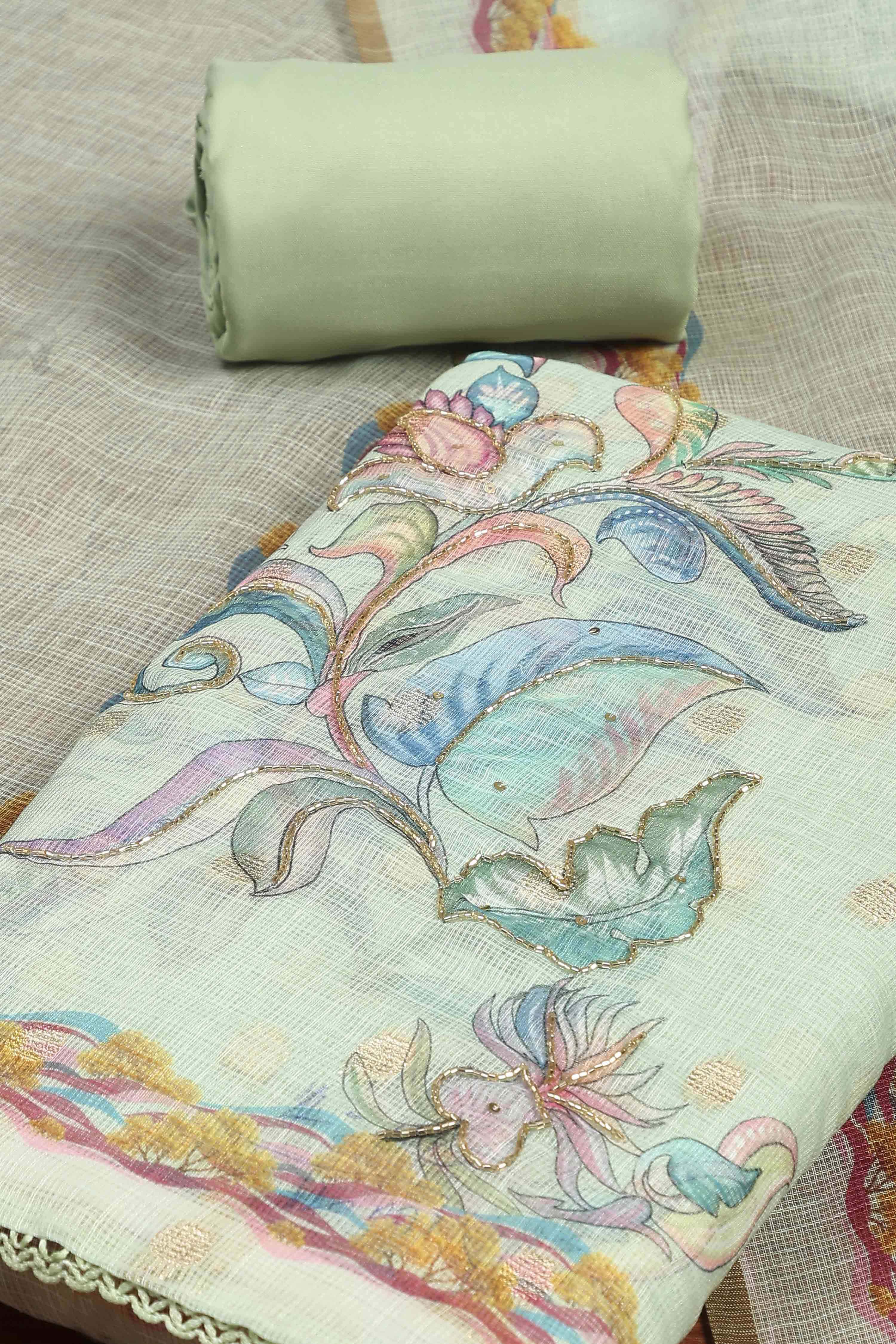 Peach Cotton Printed Unstitched Suit Set image number 1