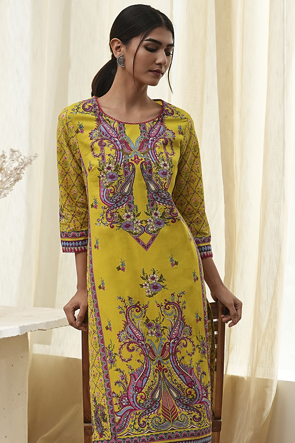 Blue Pure Cotton Printed Straight Kurta image number 1