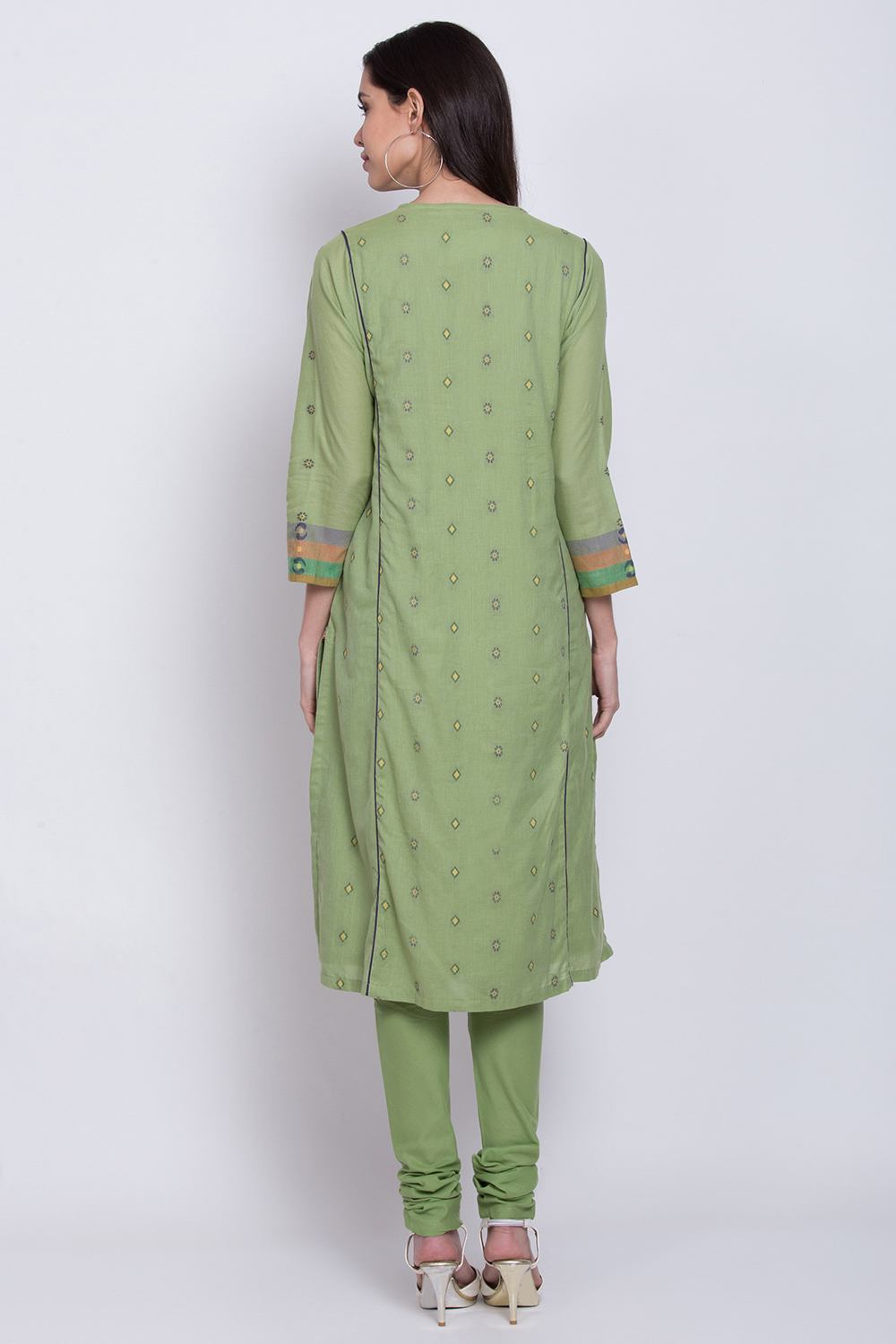Green Cotton Straight Kurta Churidar Suit Set image number 4