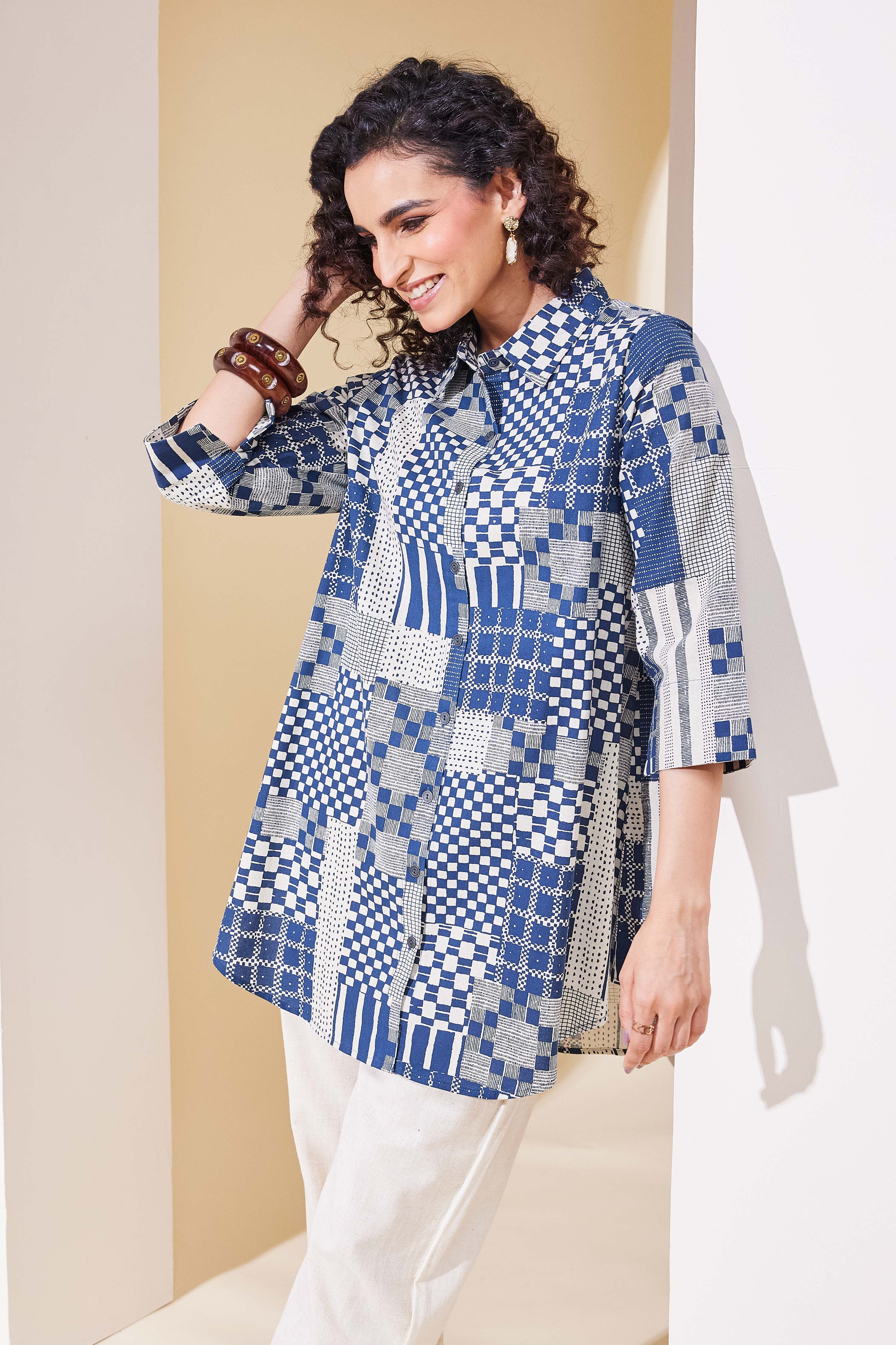 Mustard Cotton A Line Kurta image number 2