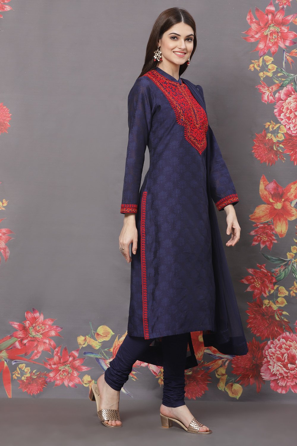 Rohit Bal Off White Silk Straight Embroidered Suit Set image number 6