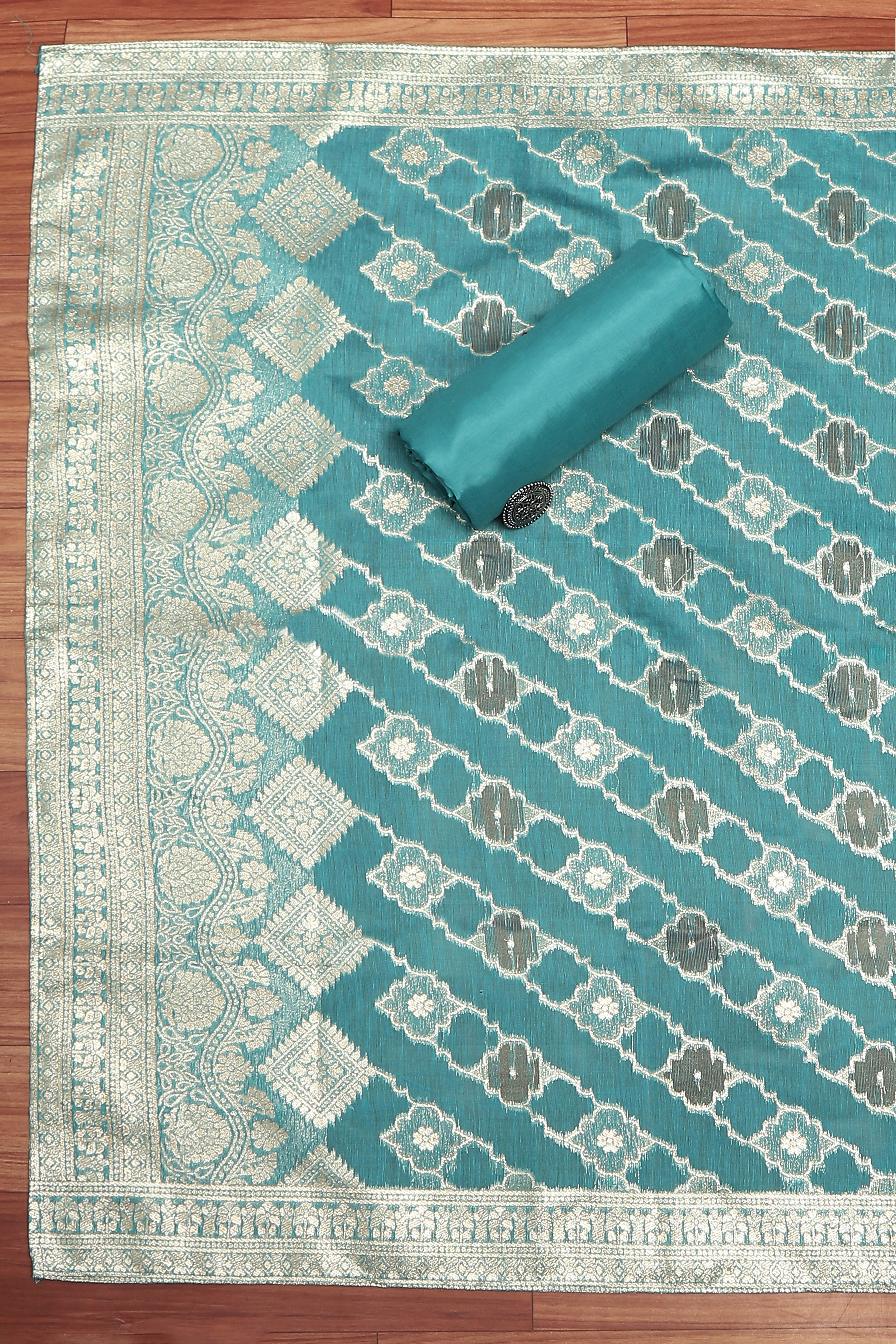 Lavender Tissue Chanderi Embroidered Unstitched Suit Set image number 3