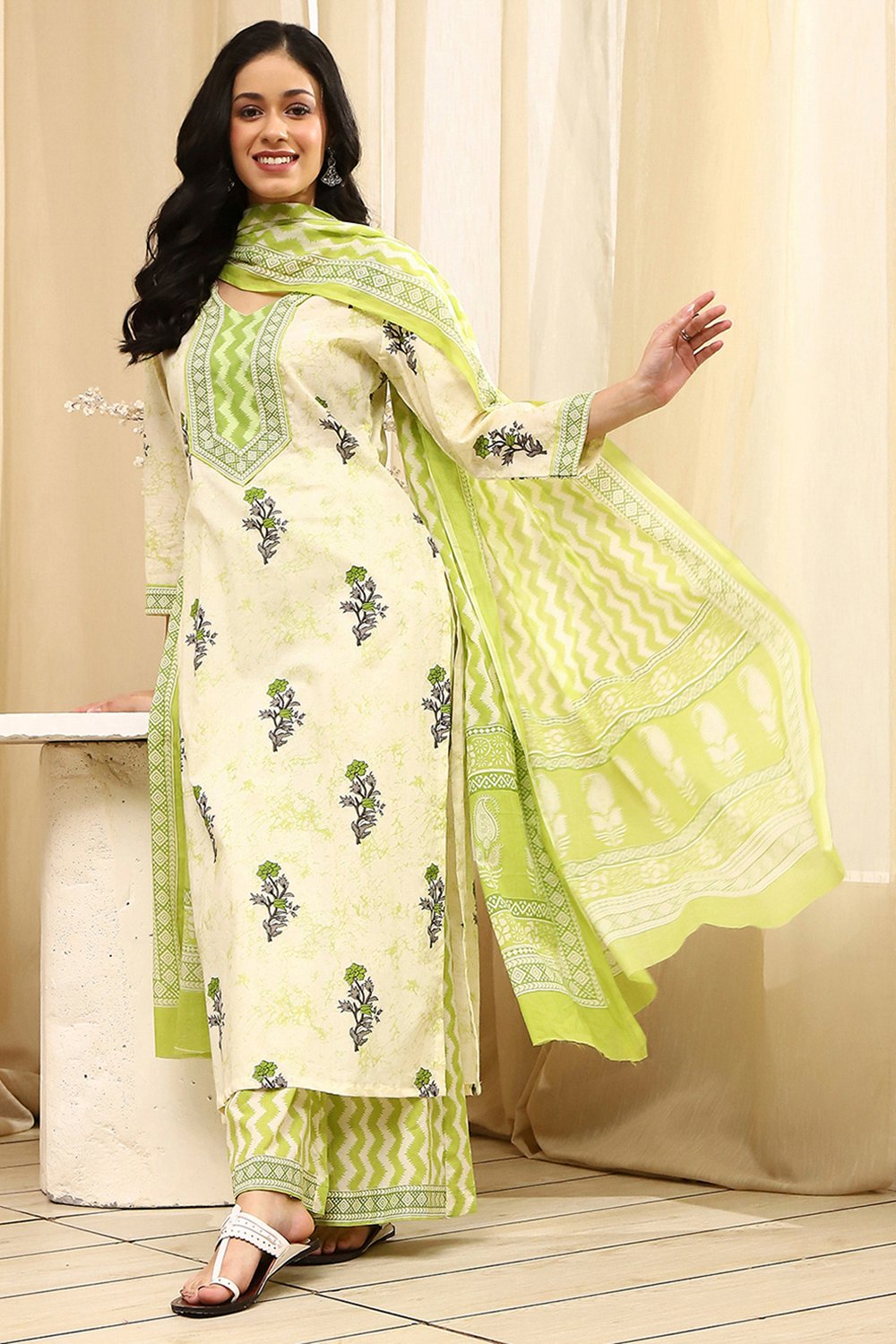 Assorted Cotton Hand Block Print Unstitched Suit Set image number 1