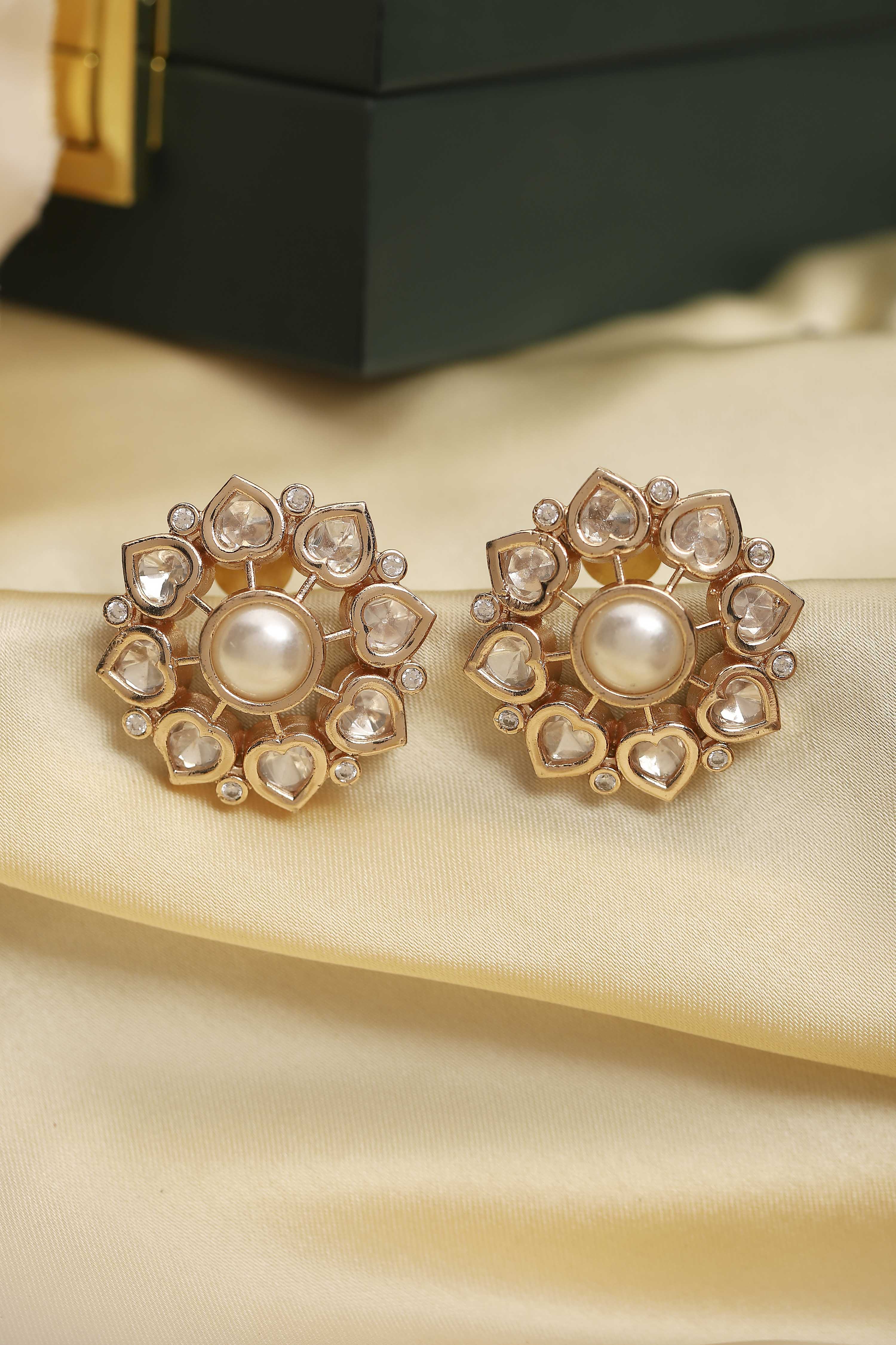 White Gold Plated Brass Floral Stud Earrings image number 0