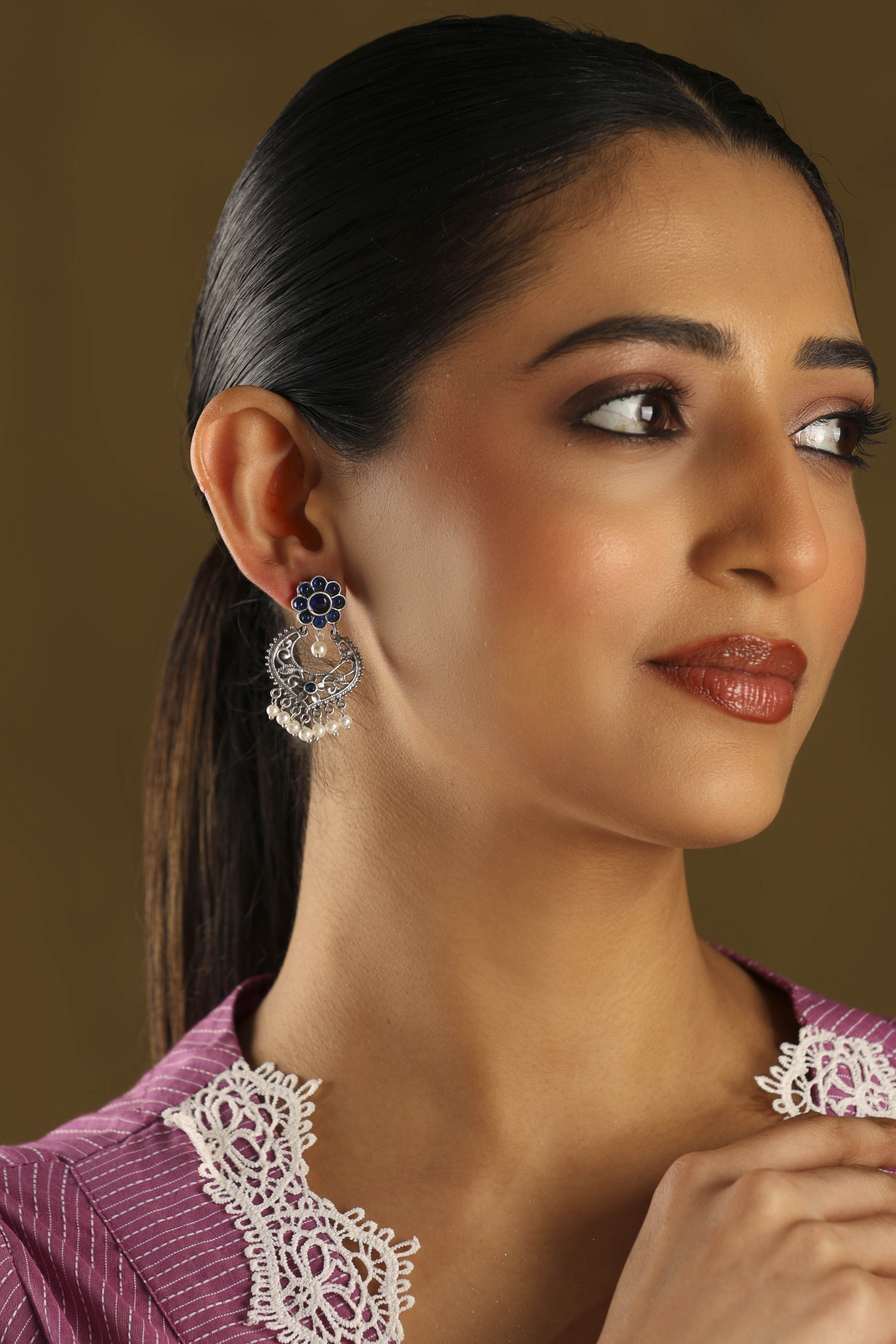 Dark Blue Brass Drop & Danglers image number 3