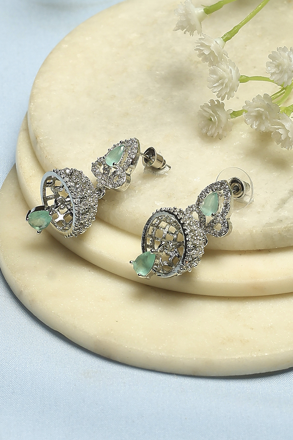 Mint Green Stone Embellished Earrings image number 0