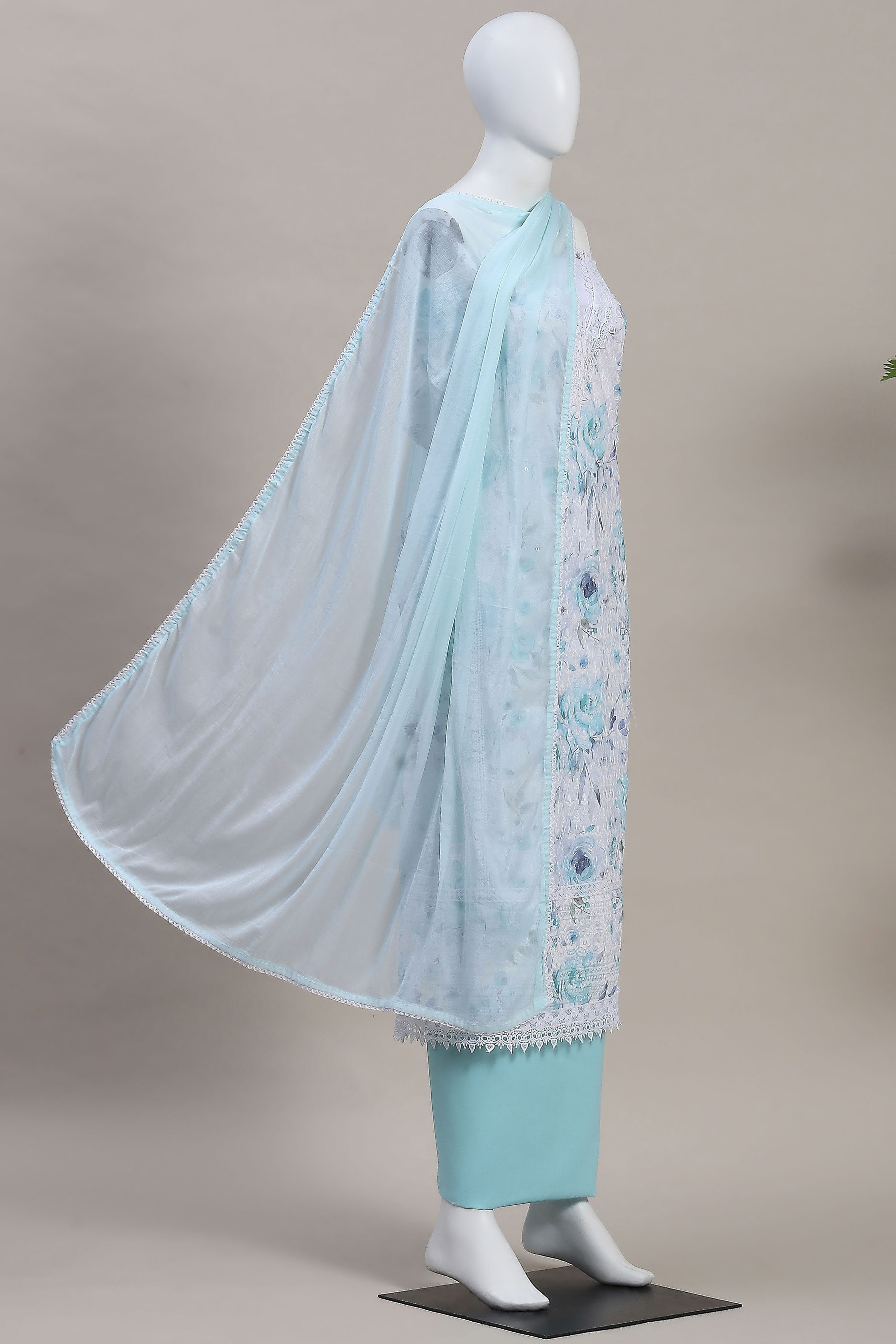 Ochre Cotton Rajasthani Print Unstitched Suit Set image number 4