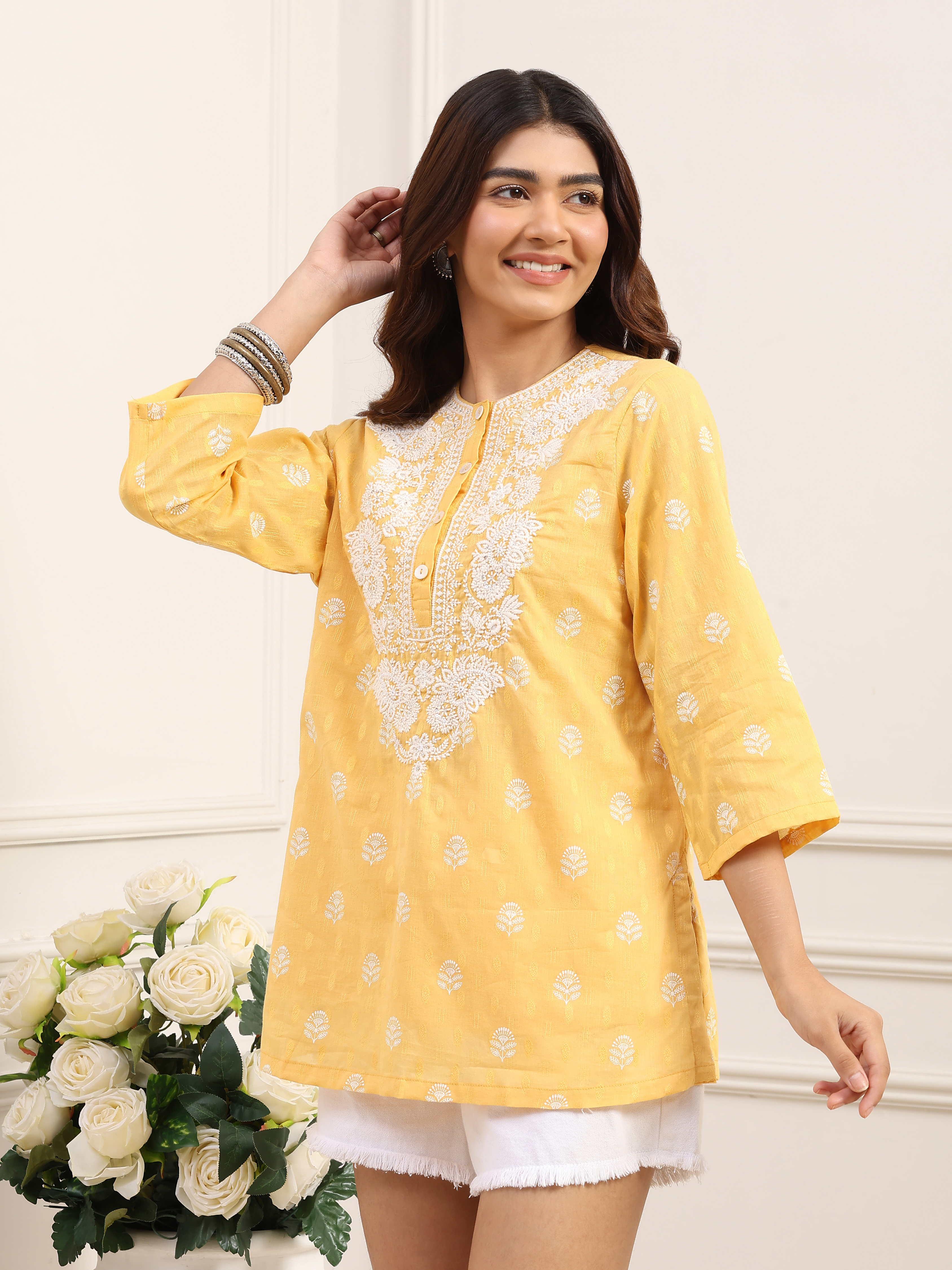 Yellow Cotton  Short Kurti image number 2