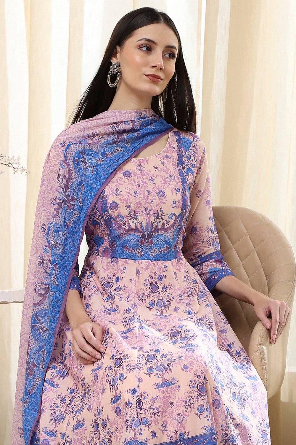 Blue Cotton Fitted Suit Set image number 0