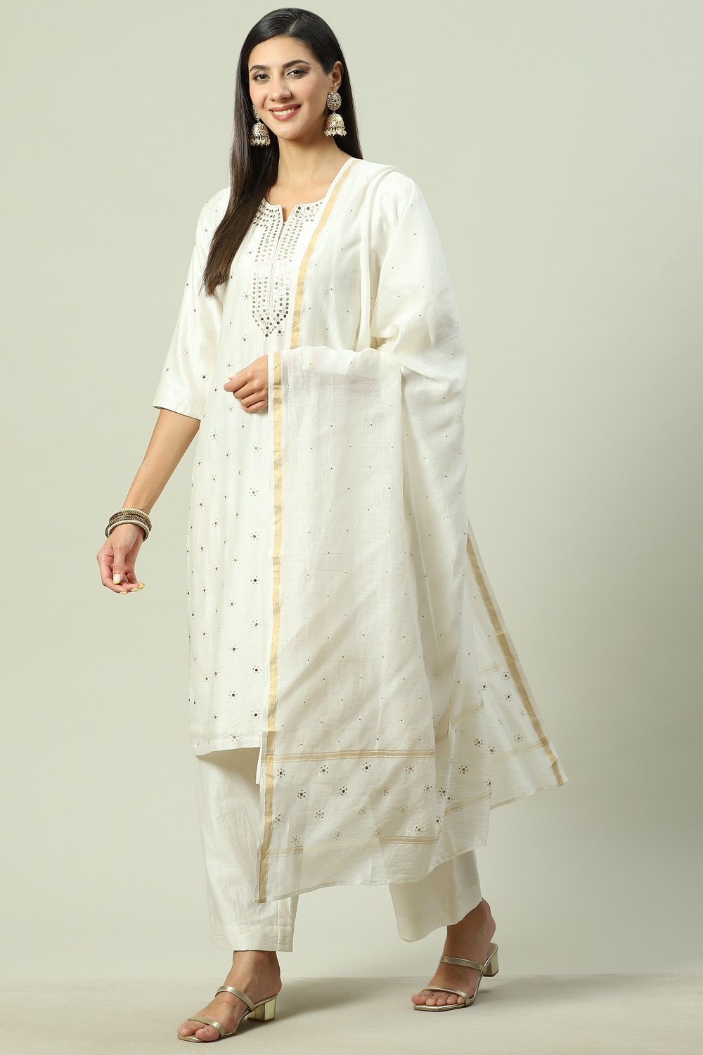 Turquoise Straight Kurta Palazzo Suit Set image number 5