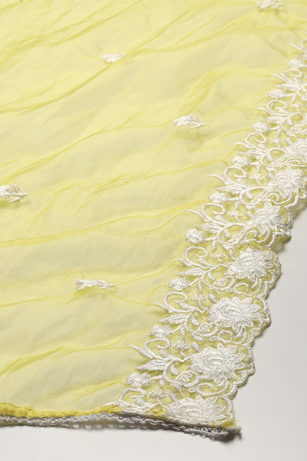 Yellow Muslin Unstitched Suit set image number 4