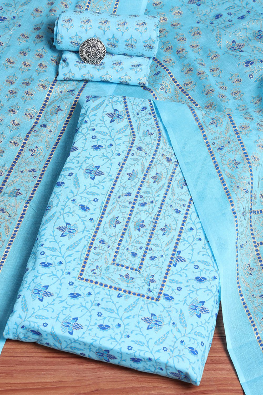 Pink Cotton Screen Print Unstitched Suit Set image number 0