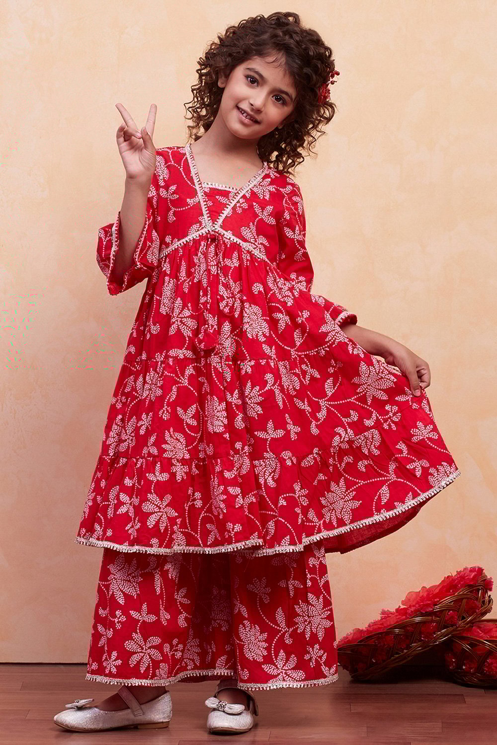 Blue Cotton Tiered Suit Set image number 6