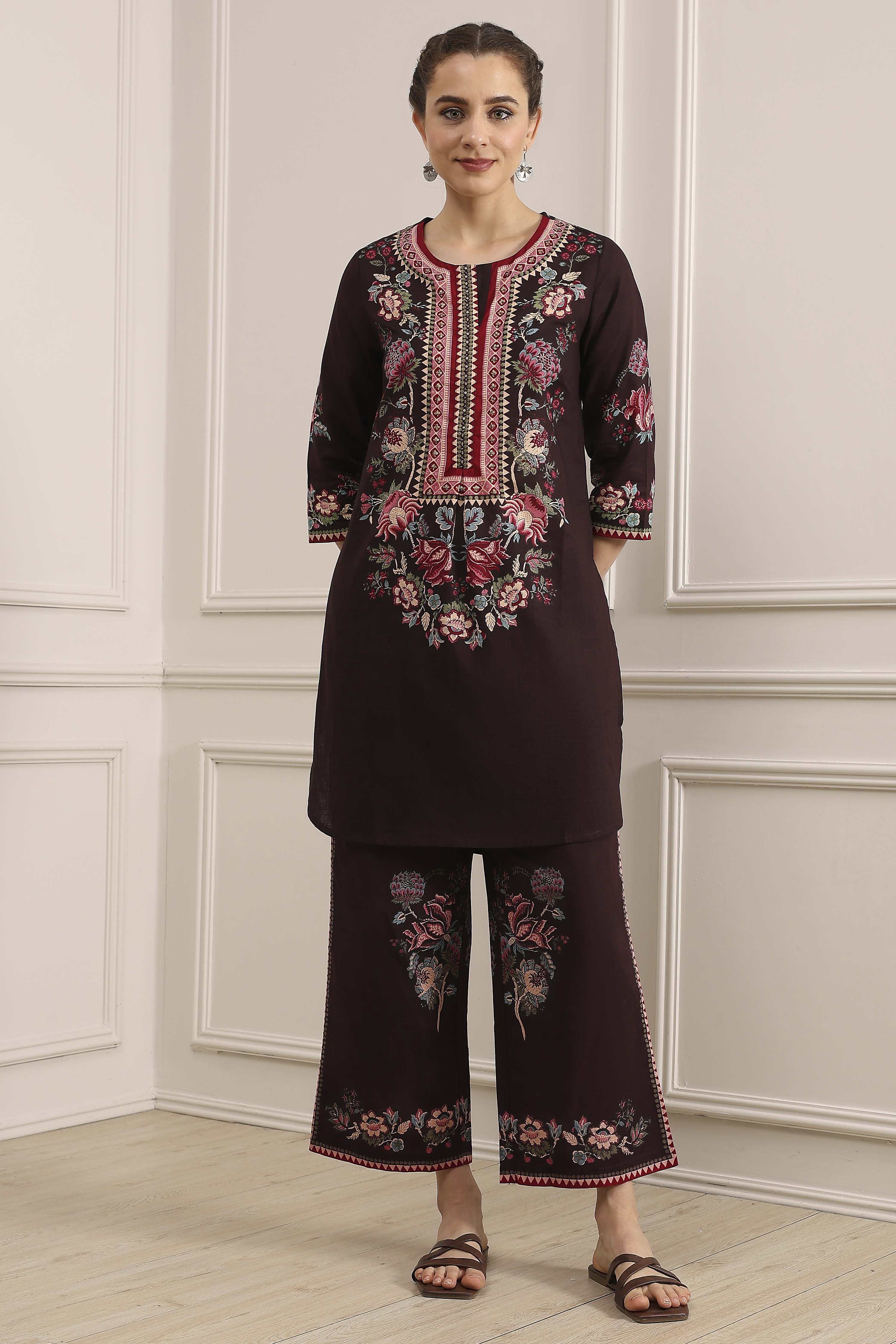 Blue Cotton Straight Printed Kurta Pants Set image number 6