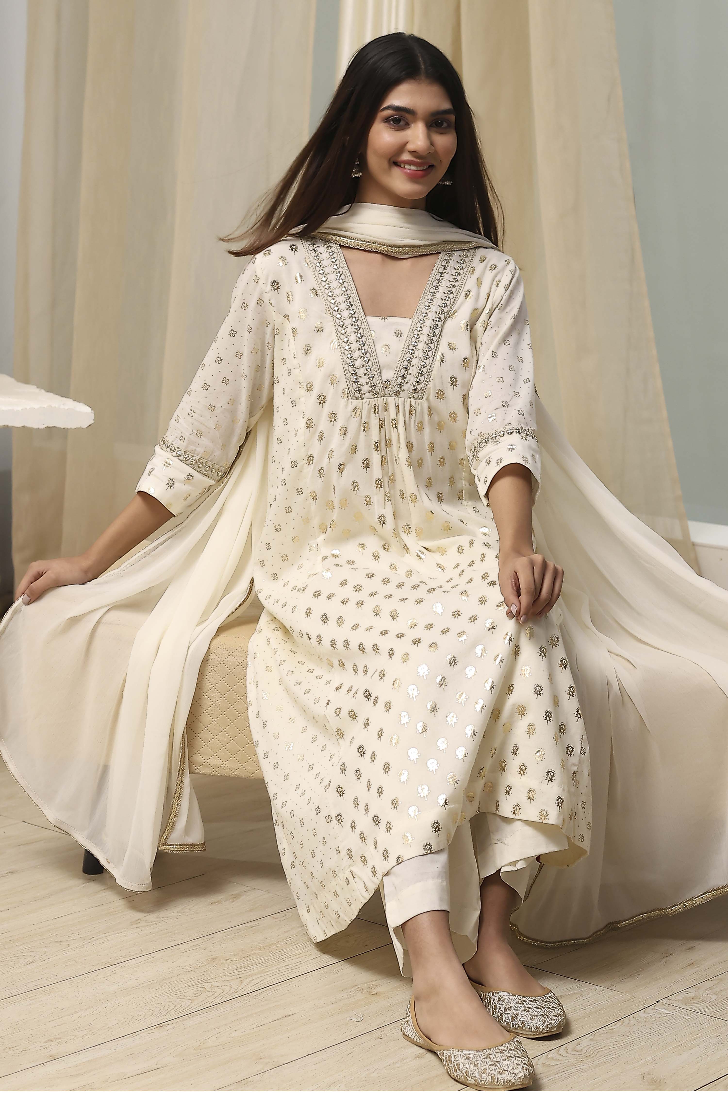 Fuchsia Cotton Printed Gathered Suit Set image number 0