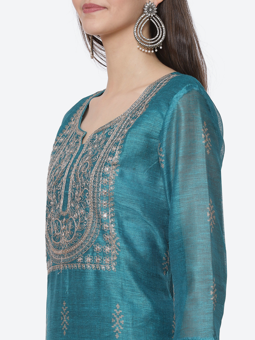 Neutral Chanderi Easy Stitch Suit Set image number 1