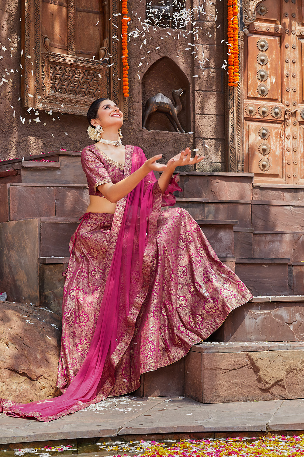 Navy Blue Polyester Straight Kurta Lehenga Set image number 0