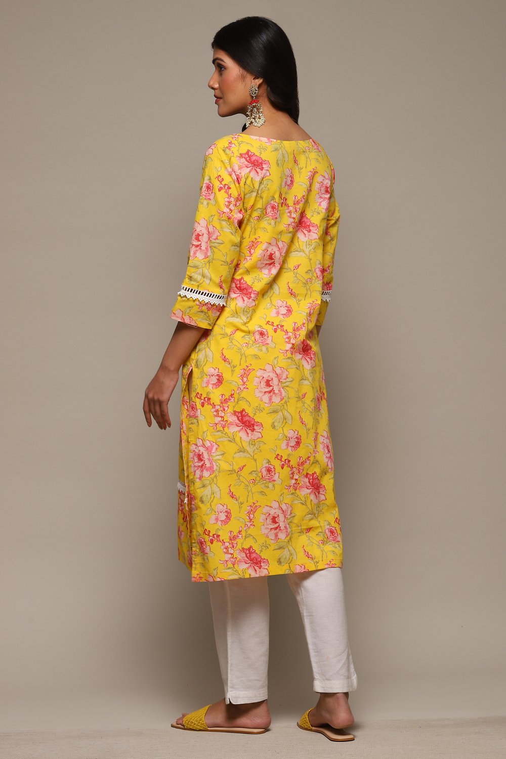 Pink Cotton Straight Printed Kurta image number 4