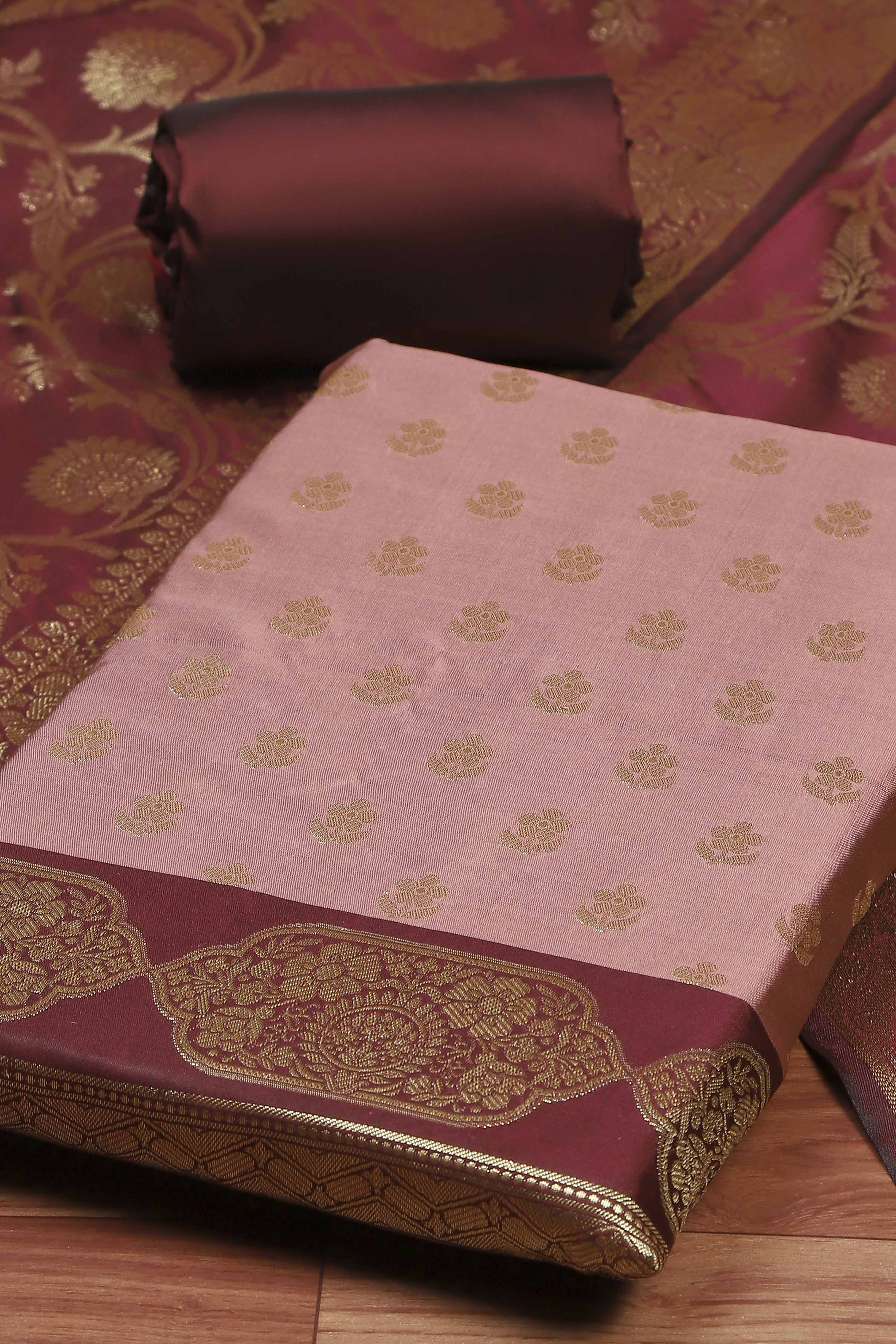 Pink Silk Unstitched Suit Set image number 1