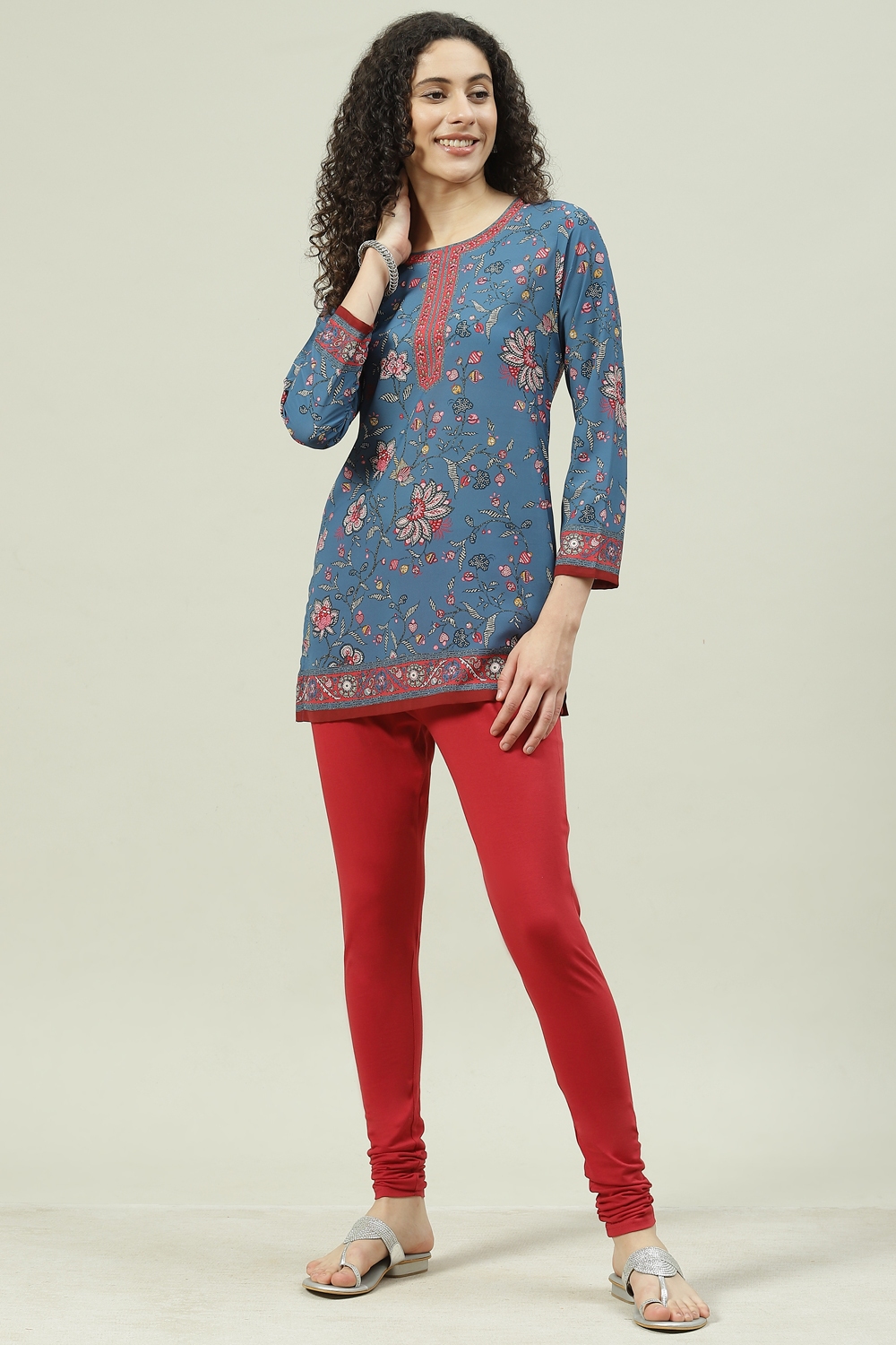 Camel Cotton Blend Solid Churidar image number 5