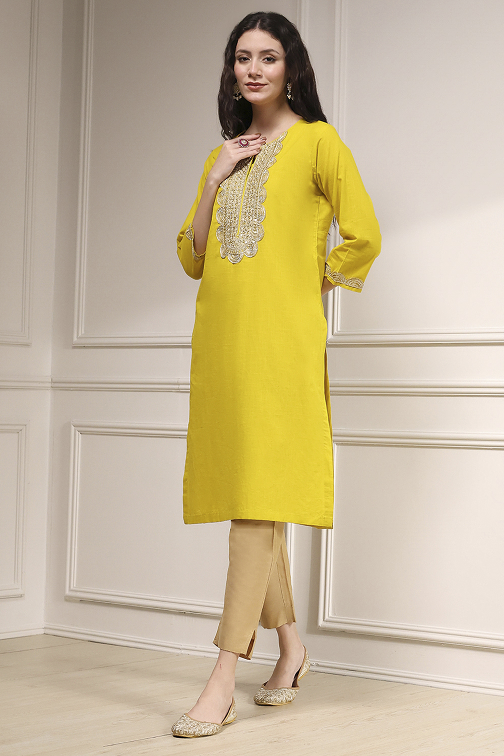 Fuchsia Cotton Straight Solid Kurta image number 2