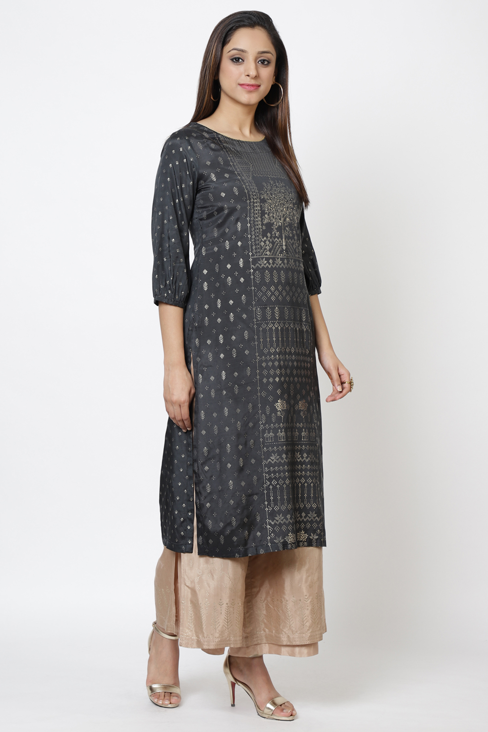 Black Viscose Straight Printed Kurta image number 2