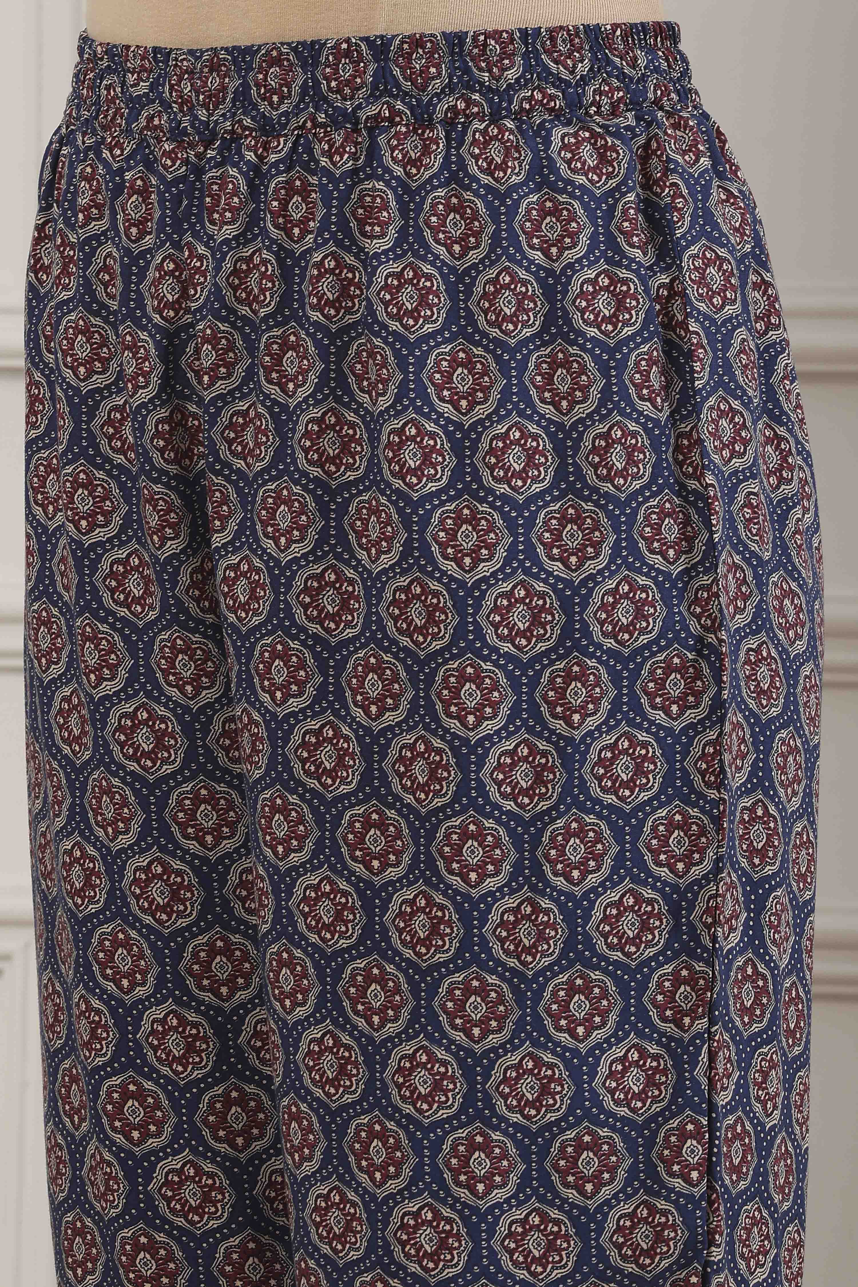 Blue Viscose Rayon Straight Kurta Palazzo Set image number 2