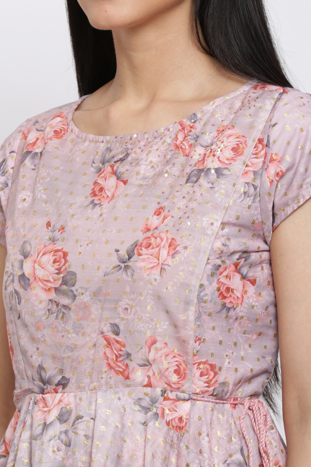 Dusky Rose Poly Metallic Anarkali Kurta Churidar Suit Set image number 1