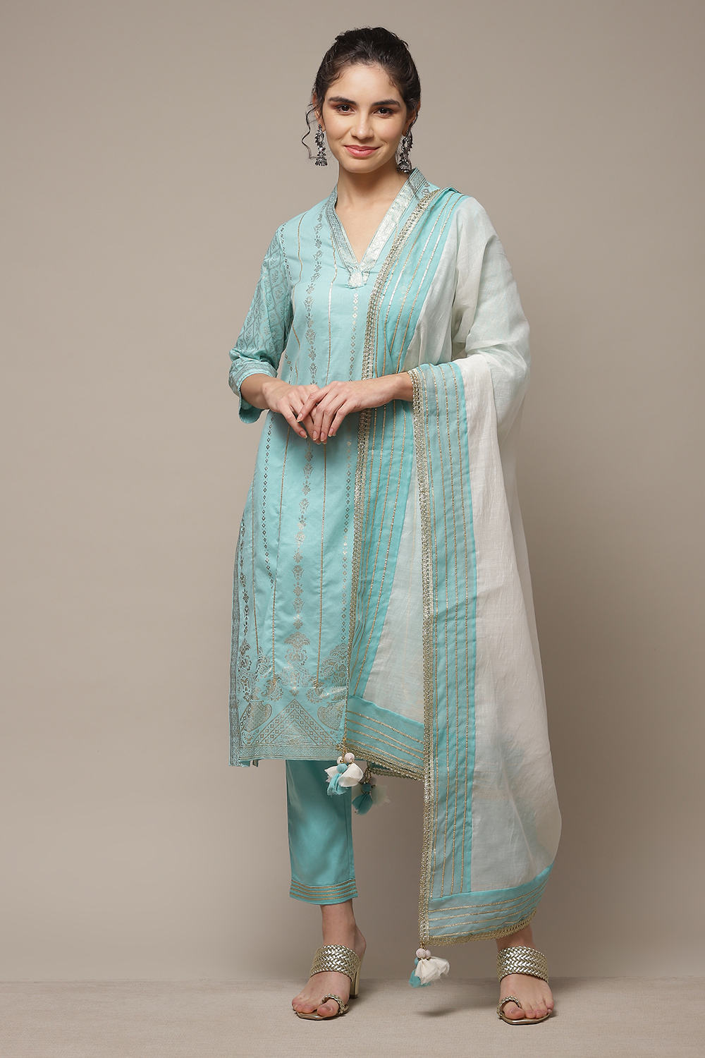 Fuchsia Cotton Straight Kurta Pants Suit Set image number 1