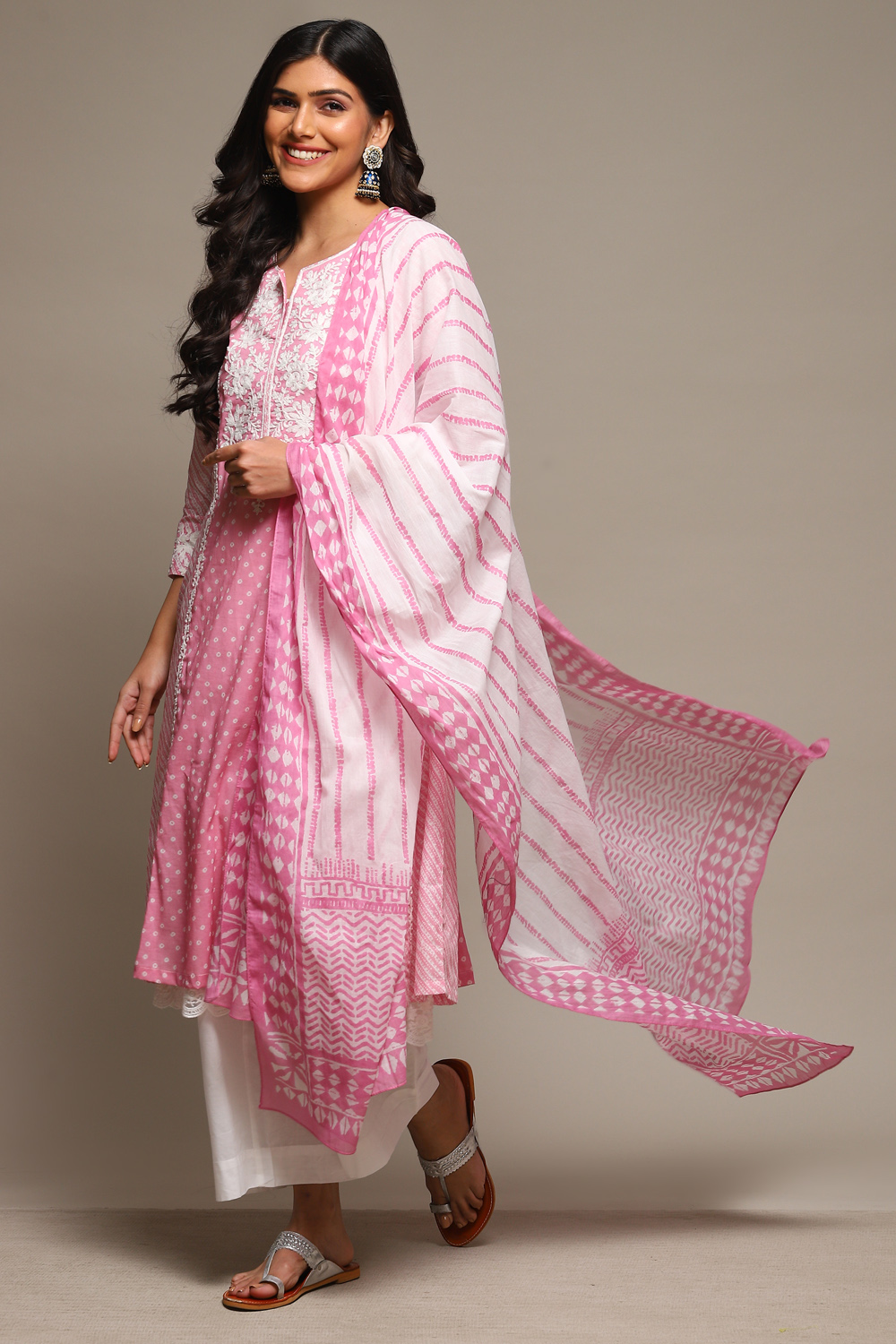 Rose Pink Cotton Layered Kurta Suit Set image number 0