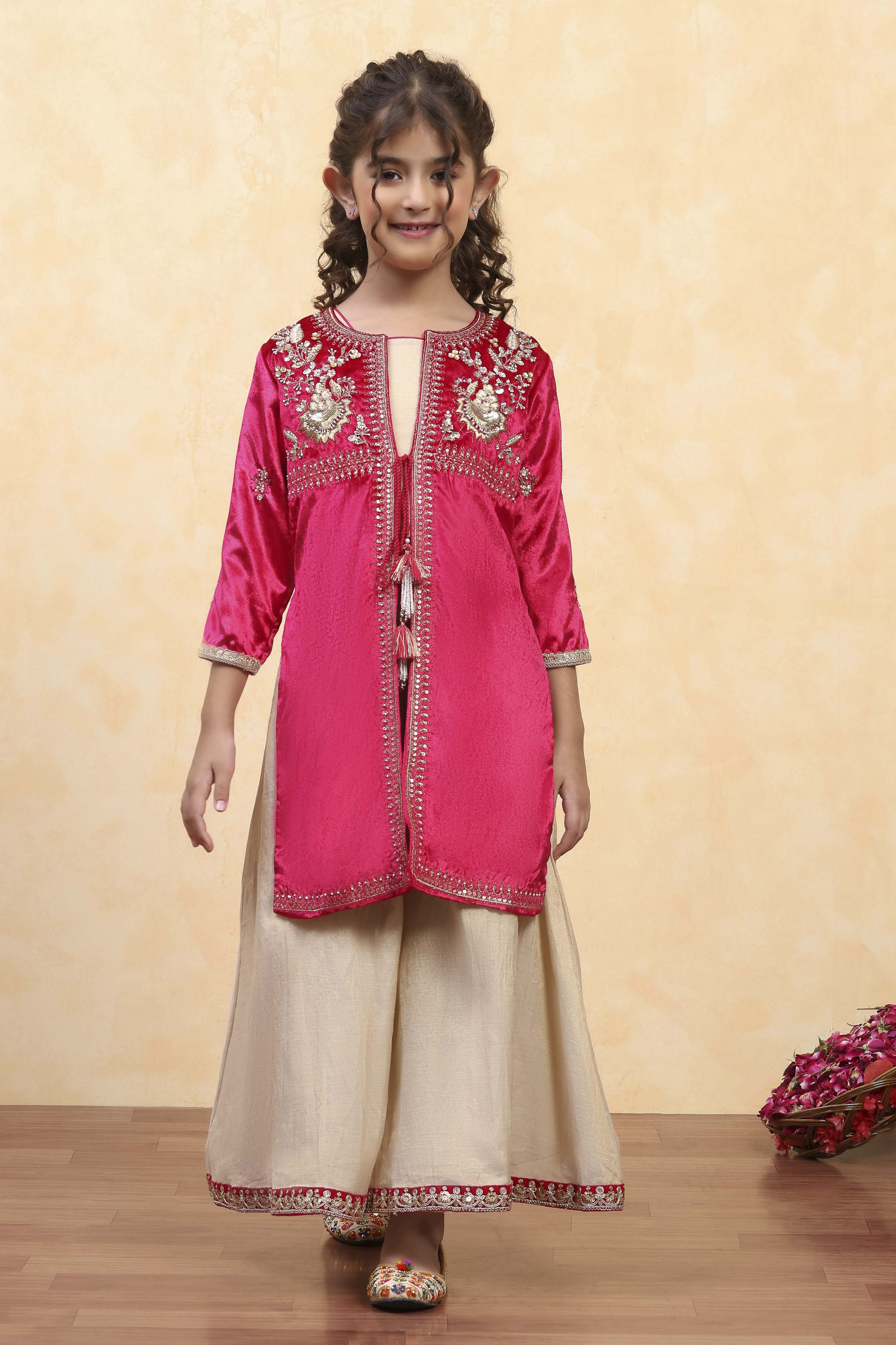 Red Cotton Yarndyed Front open Suit Set image number 6