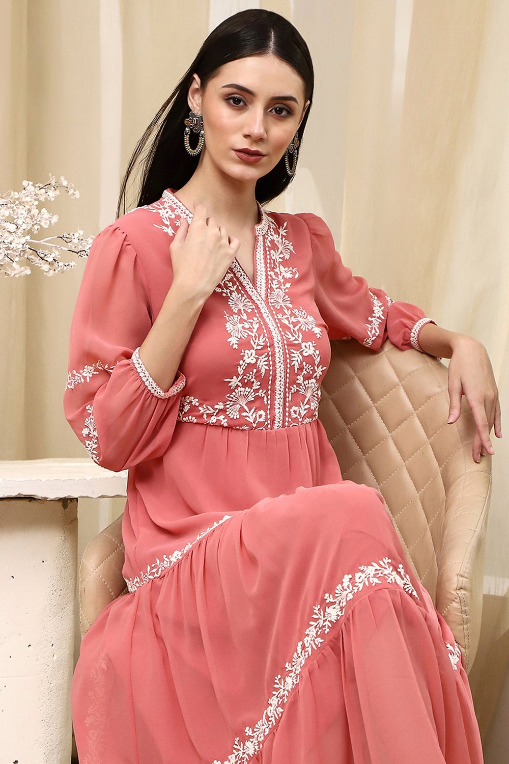Light Pink Polyester Tiered Dress image number 6