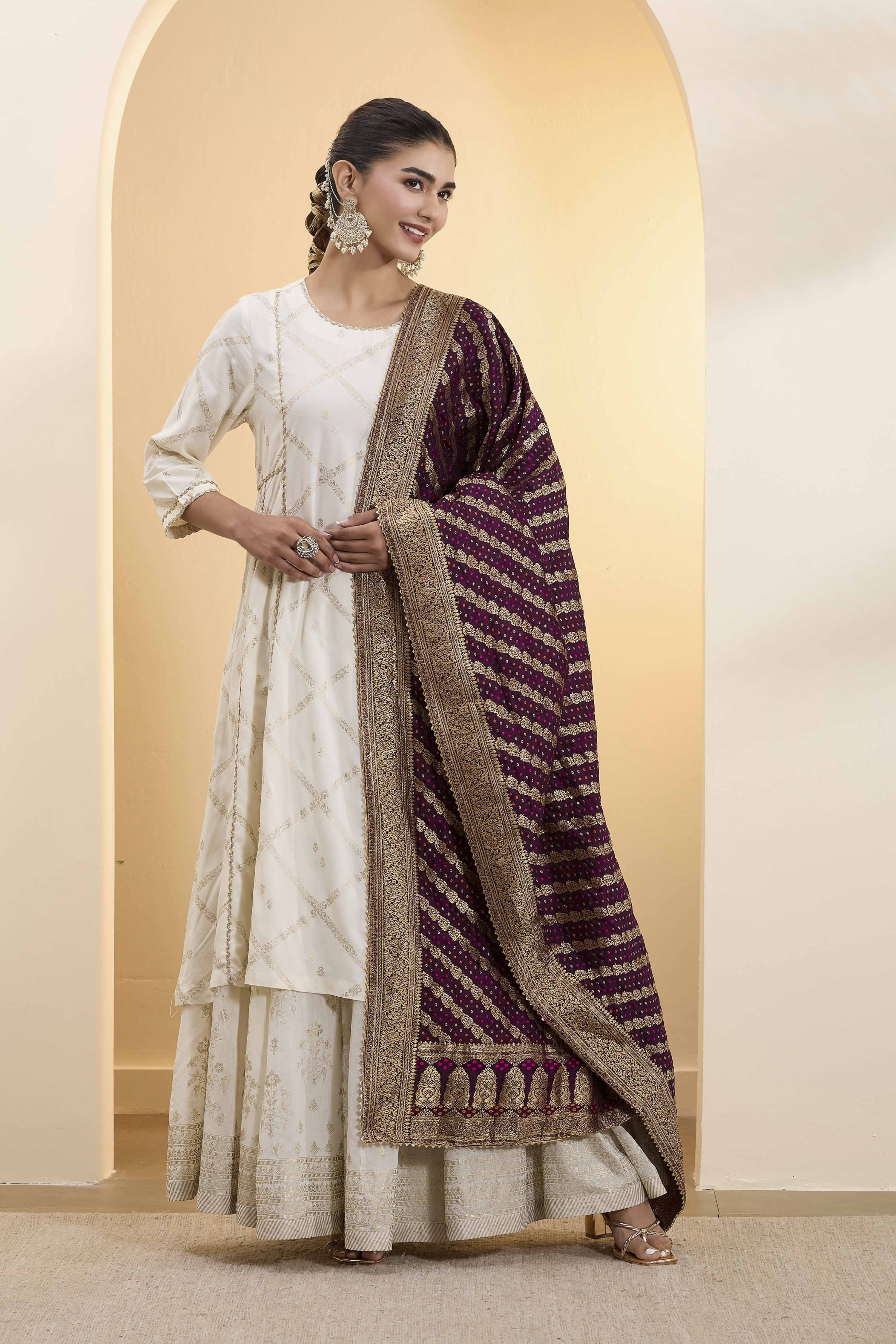 Purple Poly Printed Banarasi Dupatta image number 2