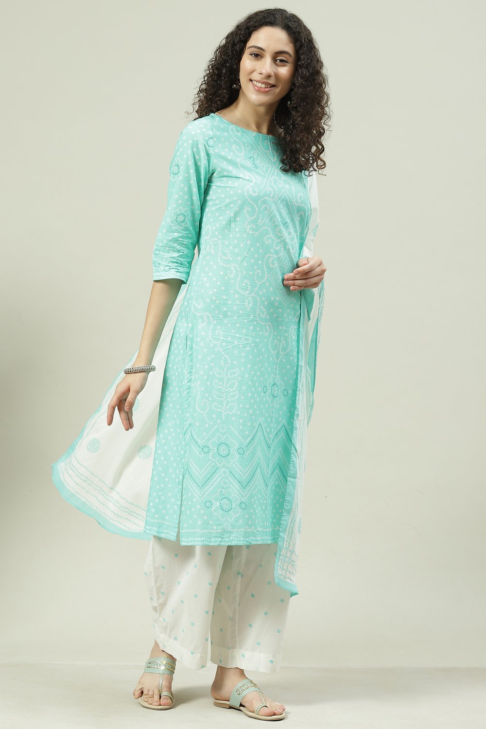 Pink Printed Cotton Straight Kurta Palazzo Suit Set image number 6