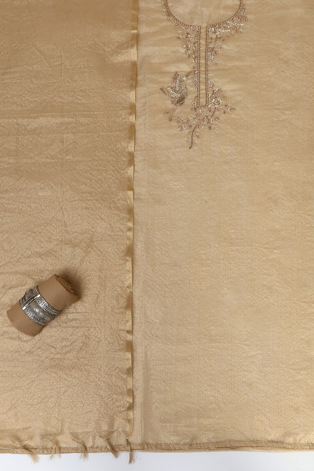 Gold Cotton Hand Embroidered Unstitched Suit Set image number 1