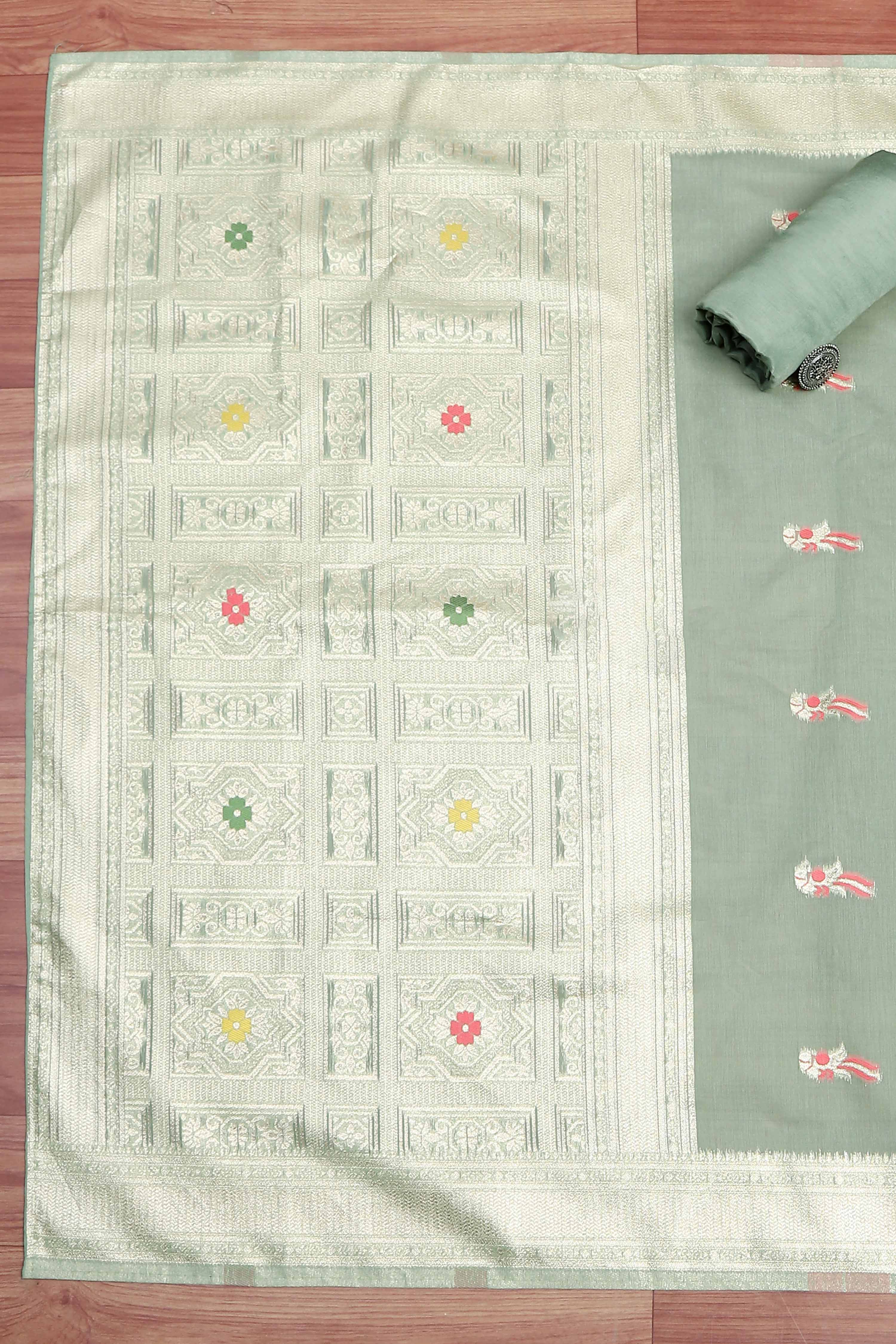 Pink Tissue Chanderi Embroidered Unstitched Suit Set image number 3