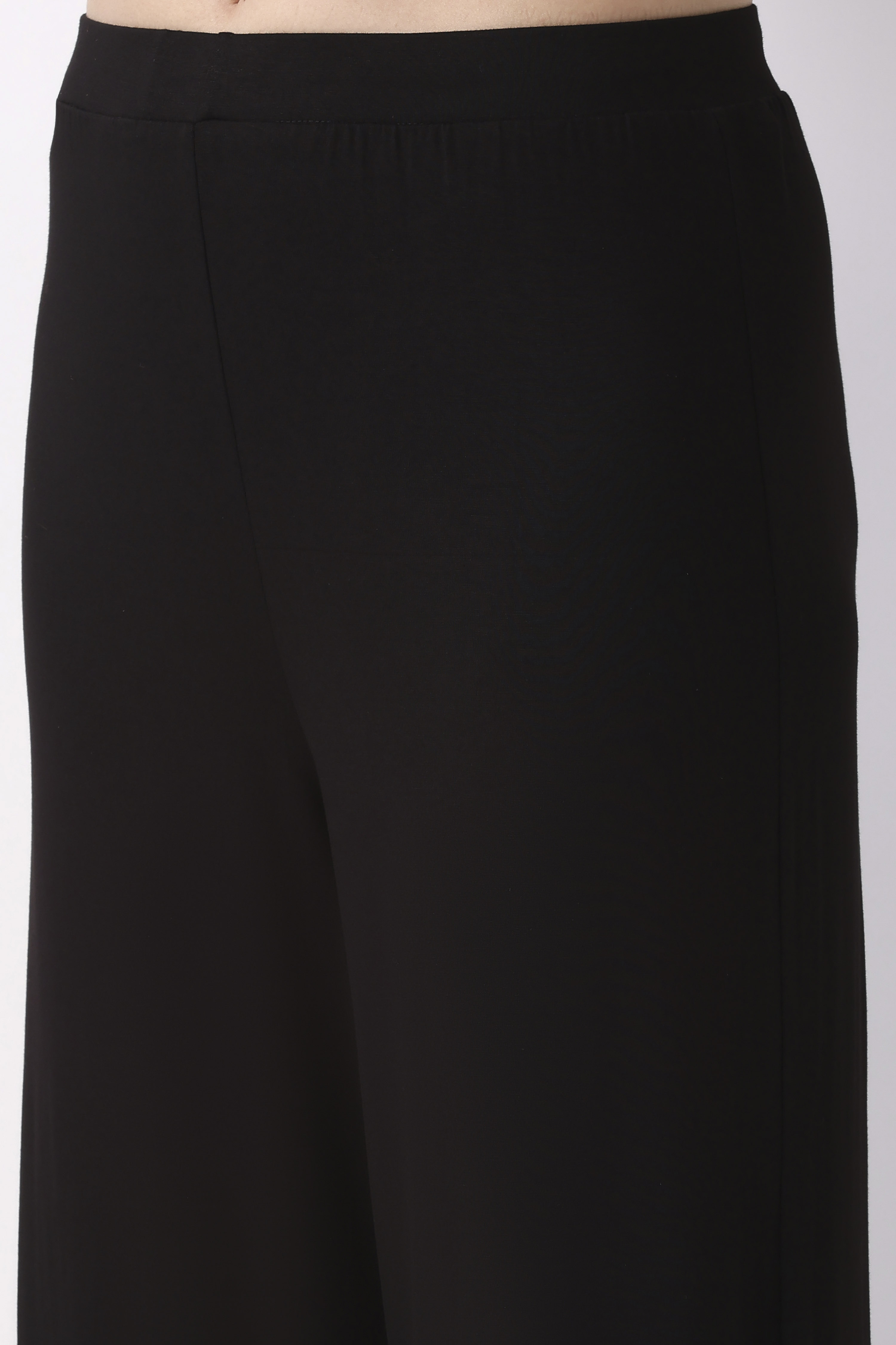 Black Viscose Lycra Relaxed Palazzos image number 1