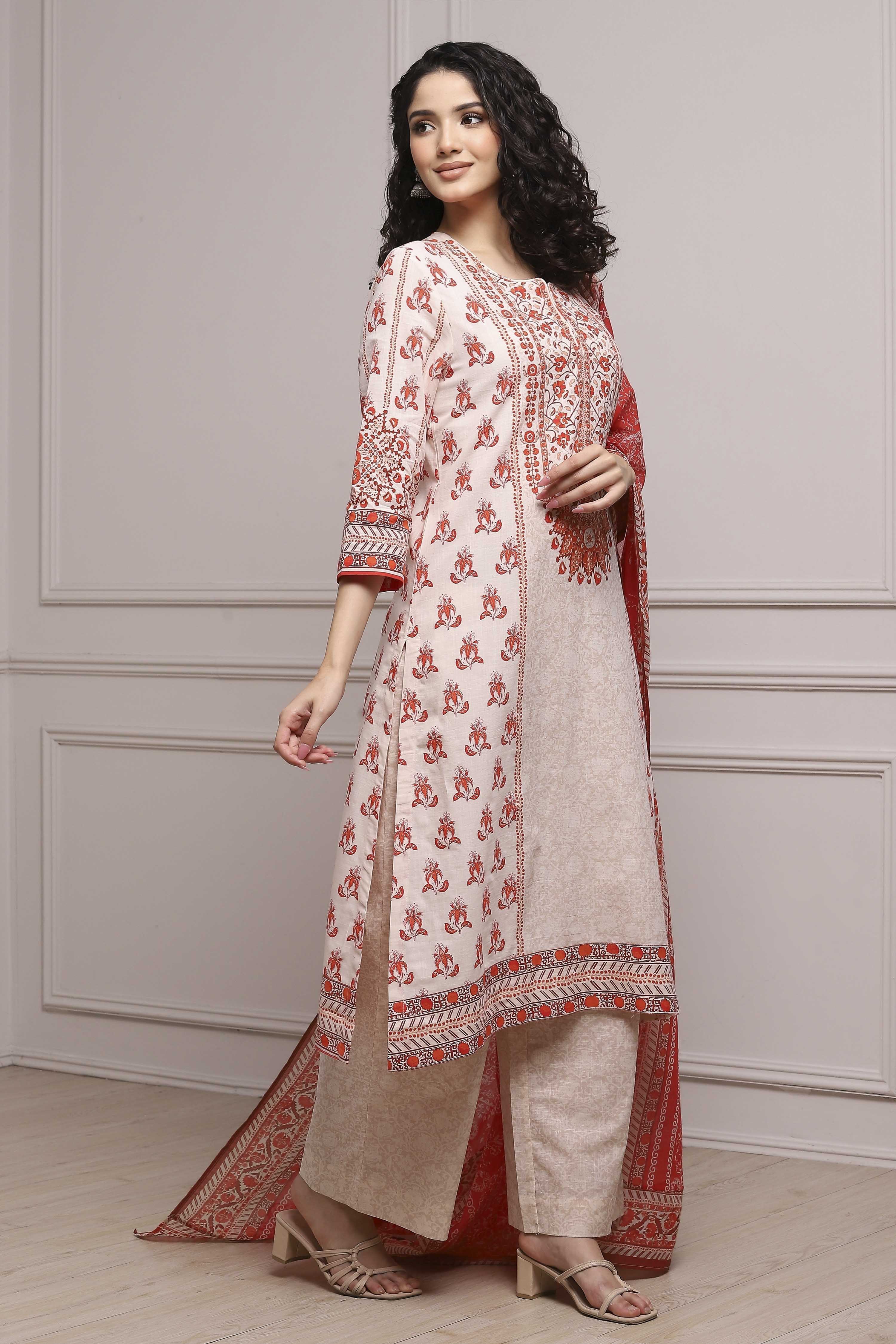 Blue Cotton Straight Suit Set image number 5