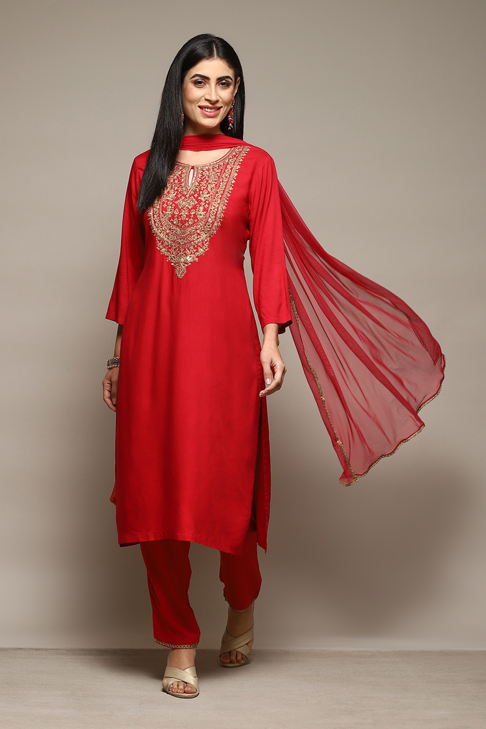 Lime Green LIVA Gathered Kurta Ankle Length Suit Set image number 0