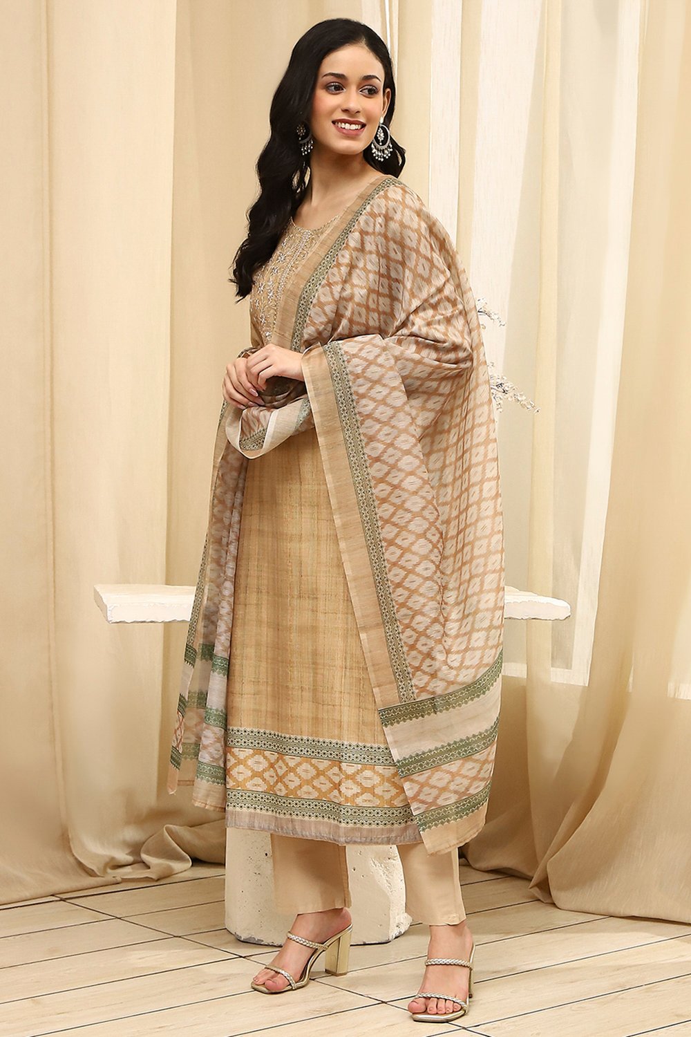 Pink Cotton Machine-Embroidered Unstitched Suit Set image number 1