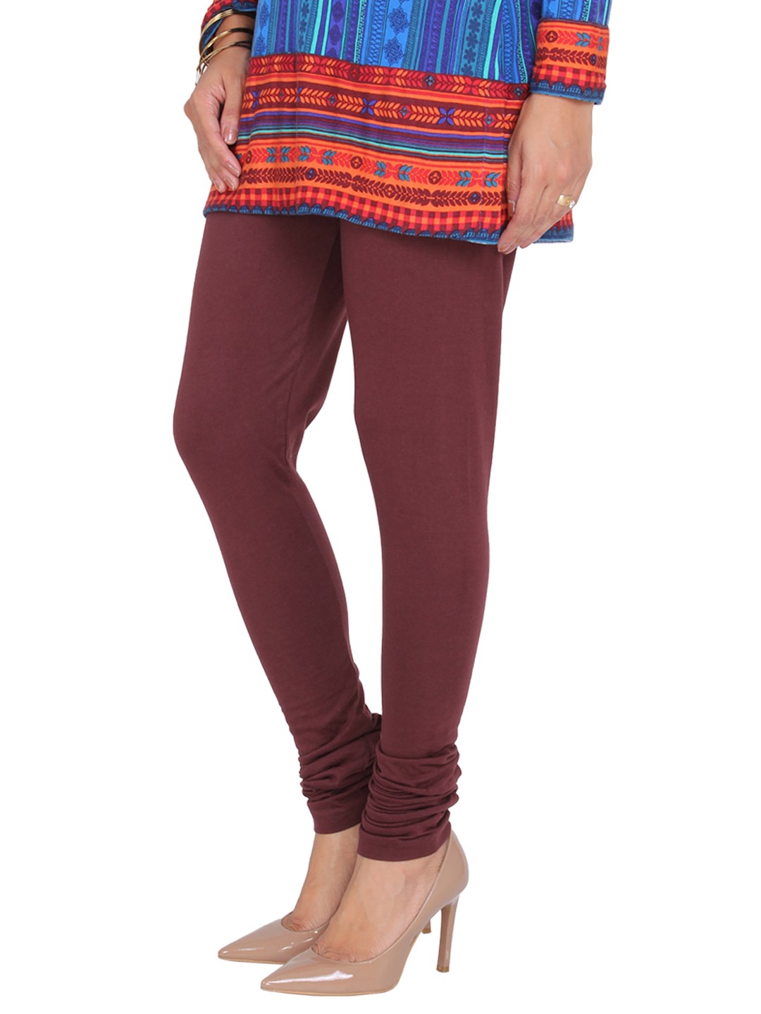 Brown Cotton Knitted Churidar image number 2