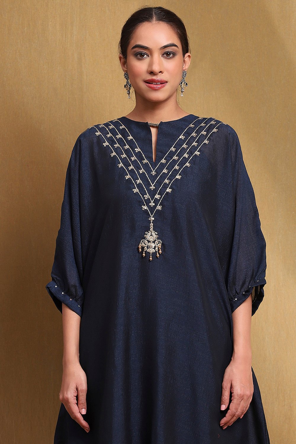 Midnight Blue Solid Festive Straight Kurta Set image number 1
