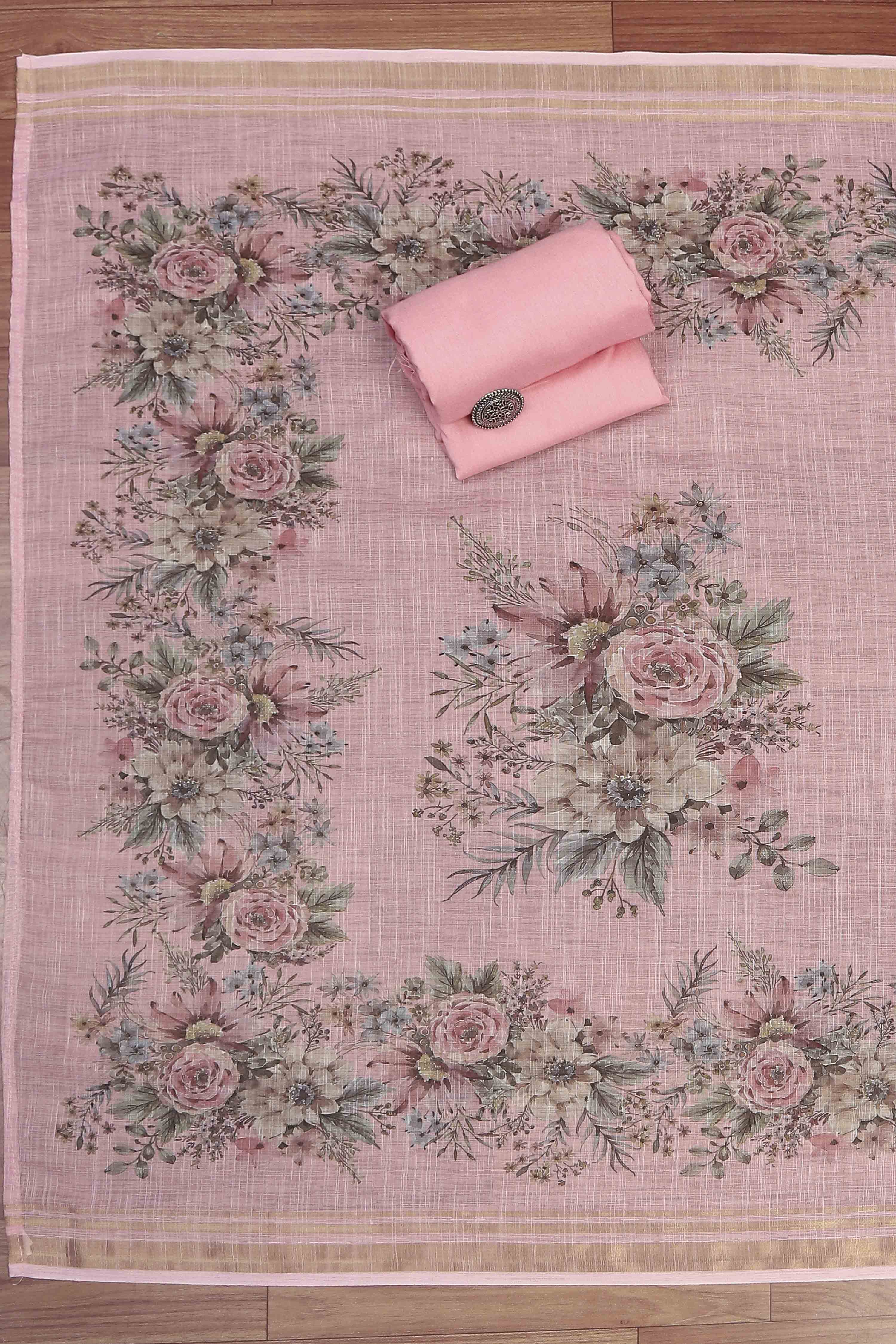 Sky Blue Linen Unstitched Suit Set image number 3