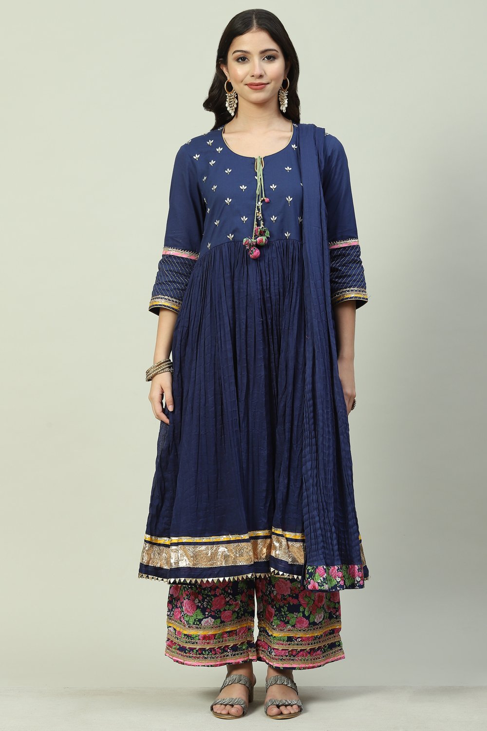 Pink Cotton Anarkali Kurta Palazzo Suit Set image number 8