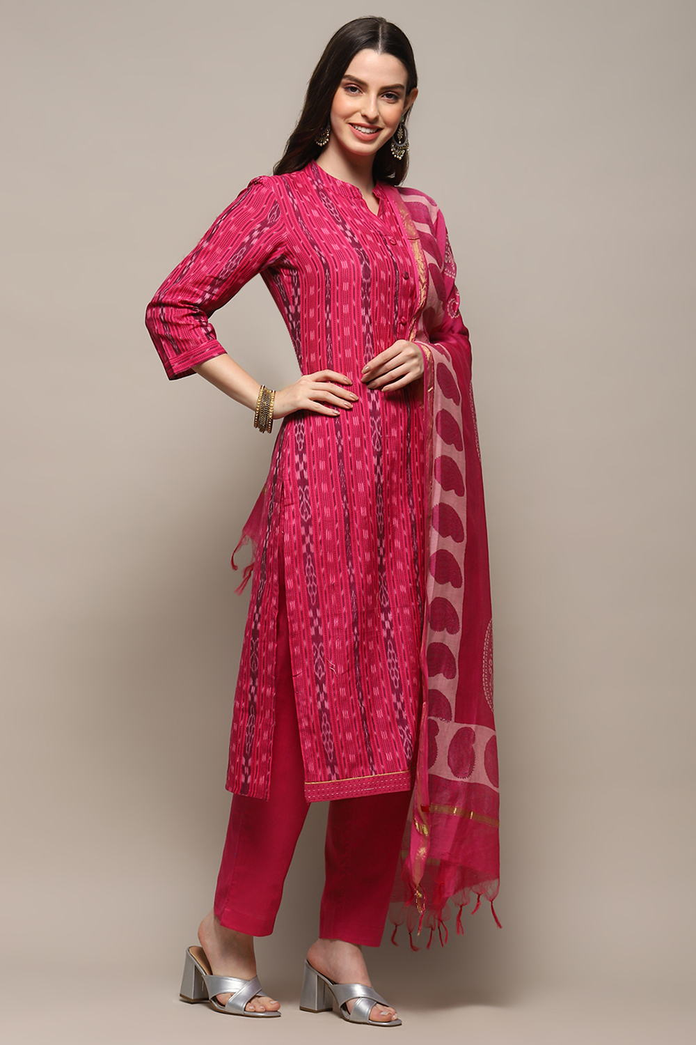 Orange Cotton Unstitched Suit set image number 7