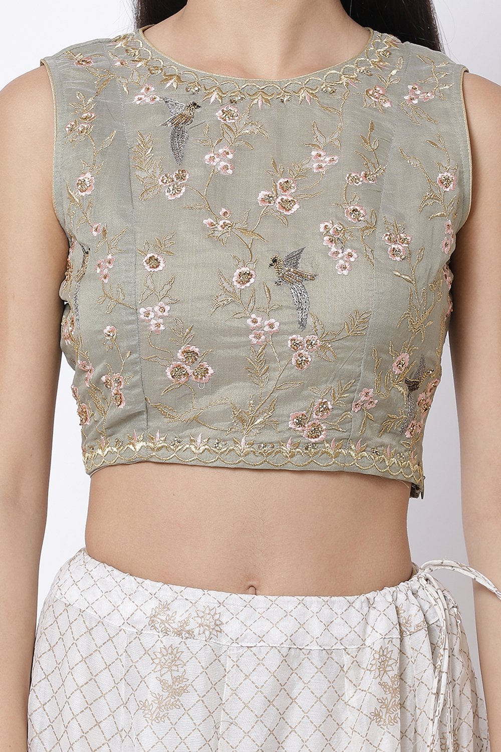 Olive And Ivory Poly Cotton Lehenga Set image number 1