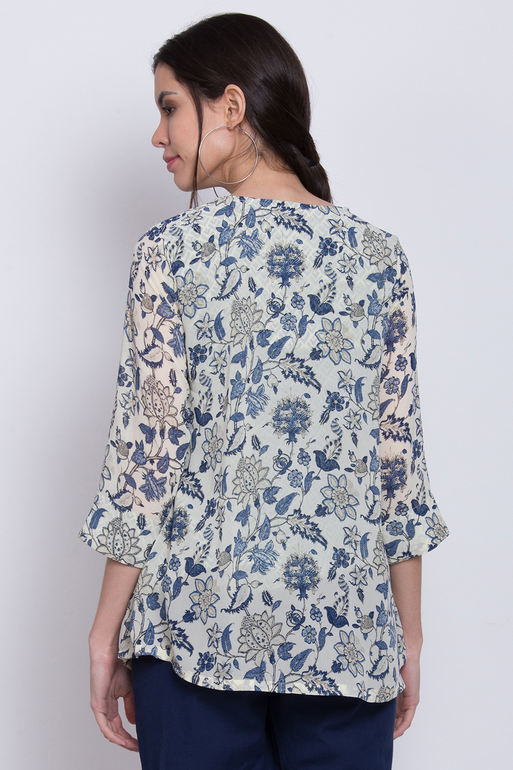 Cream Art Silk Straight Printed Kurti image number 5