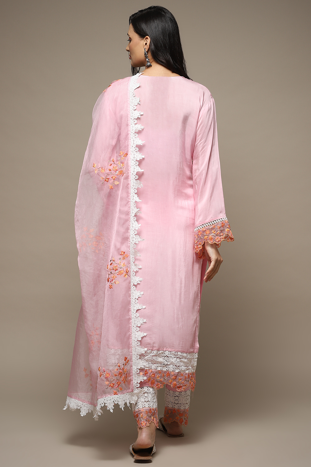 Light Pink Muslin Lace Unstitched Suit Set image number 5